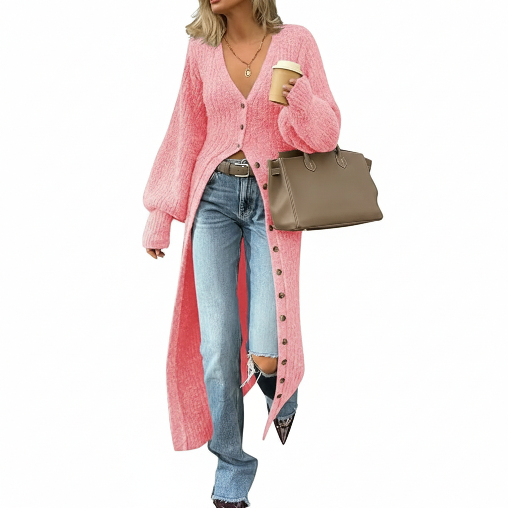 Long Sleeve Button Front Chunky Style Knit Cardigan Sweater Coat