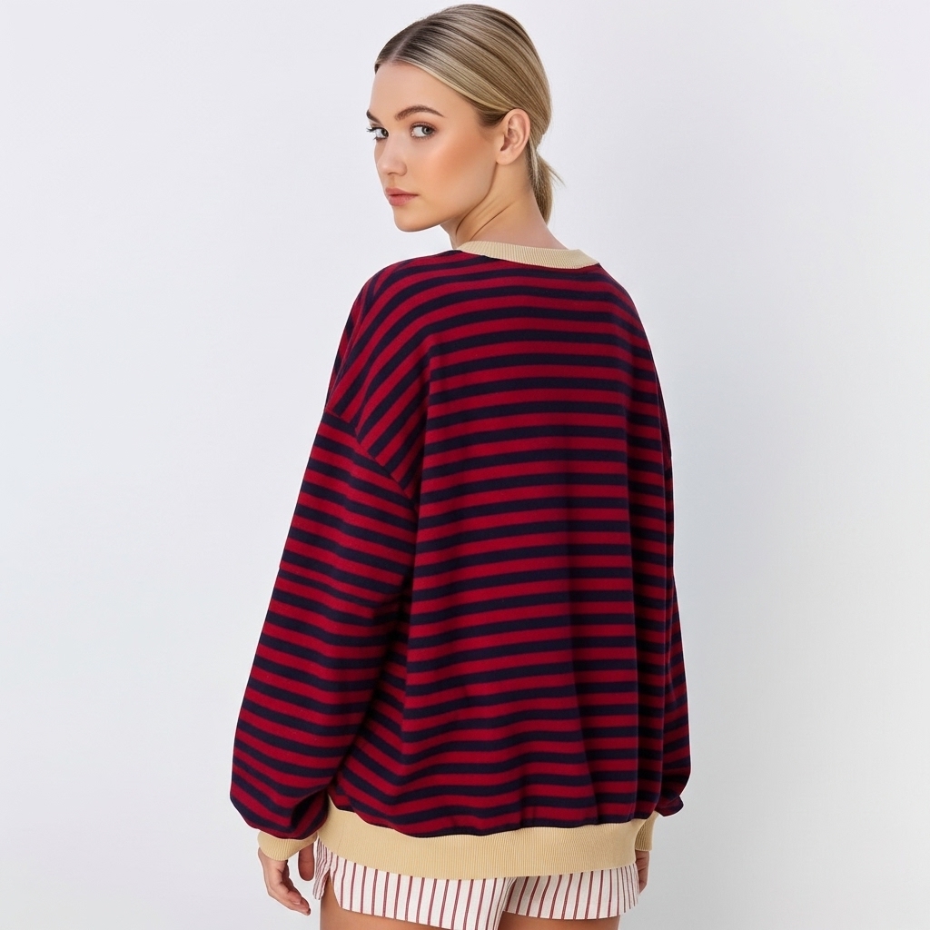 Women Oversized Striped Crewneck Sweatshirt Long Sleeve
