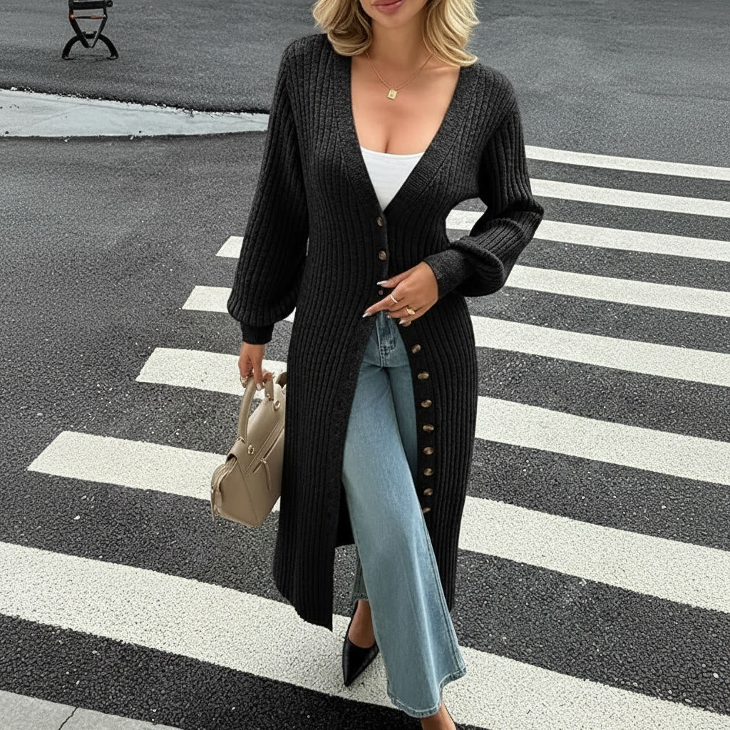 Long Sleeve Button Front Chunky Style Knit Cardigan Sweater Coat