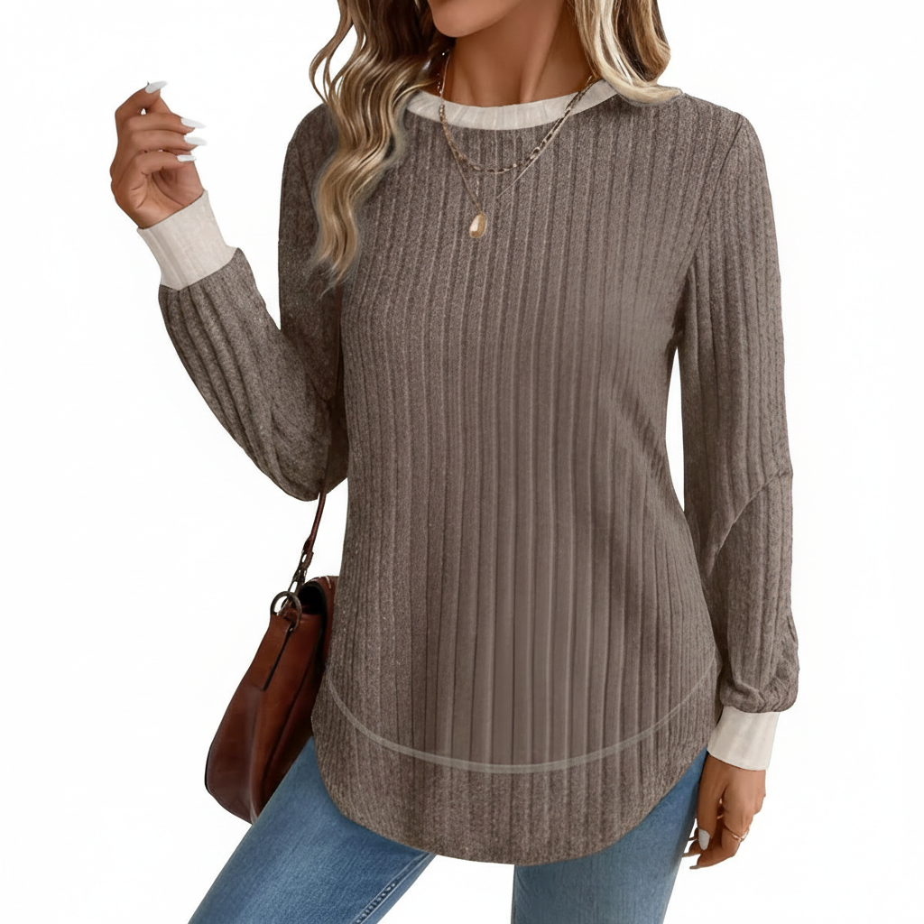 Dressy Long Sleeve Tunic Sweater With Curved Hem And Loose Fit For Women