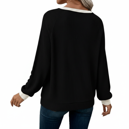 Long Sleeve Shirts With Patchwork Button Detail For Women