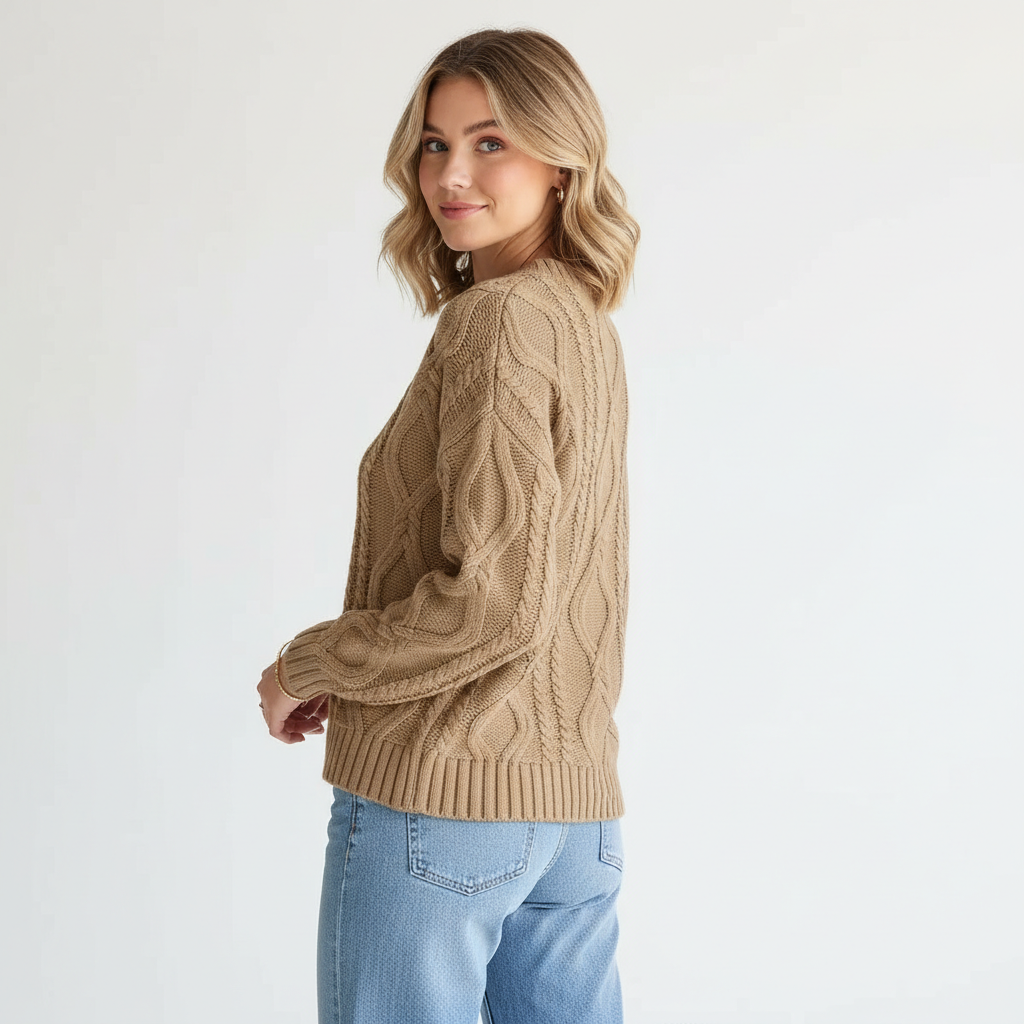 Oversized Cable Knit Sweater Crewneck Cozy Fall Pullover Top For Women