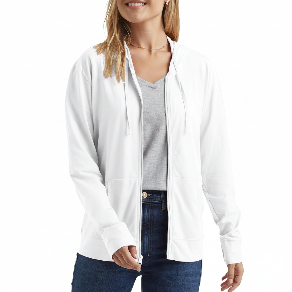 Casual Hoodie With Full Zip And Pockets For Women