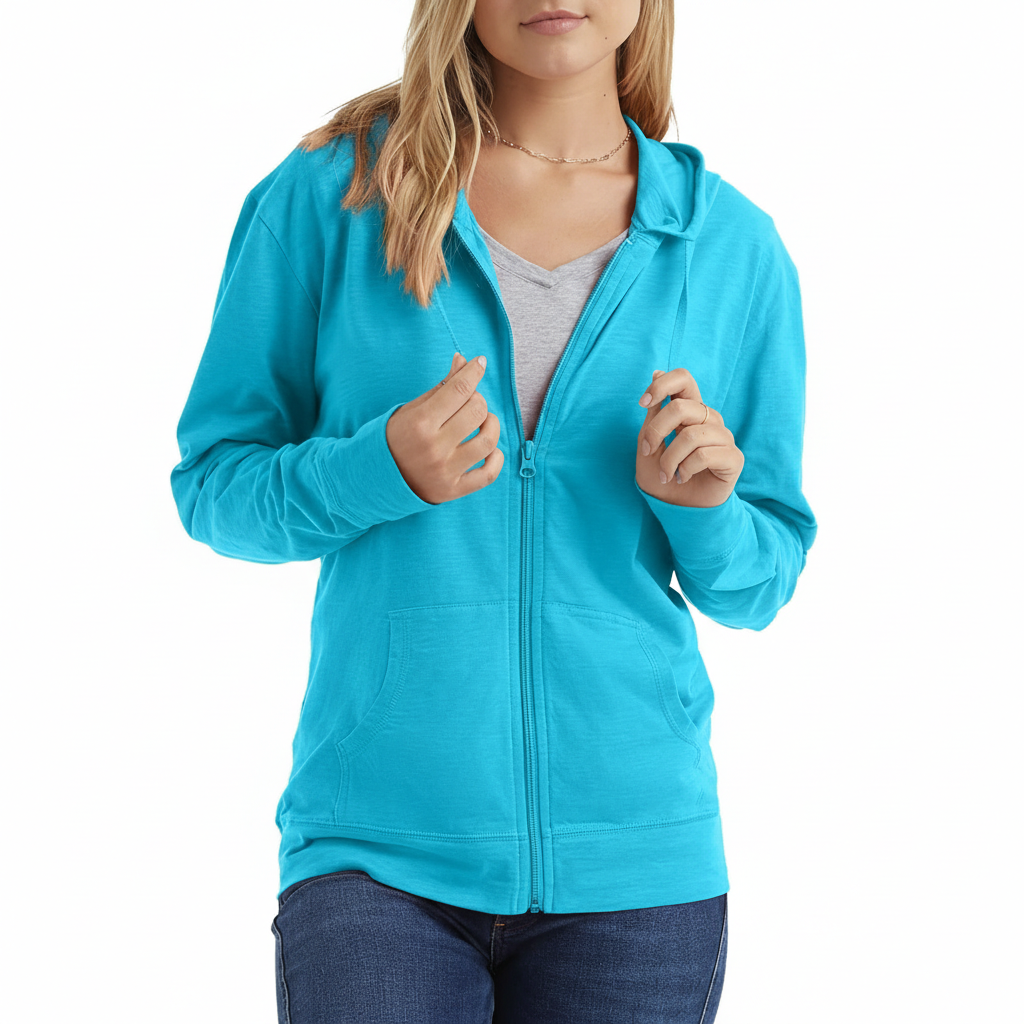 Casual Hoodie With Full Zip And Pockets For Women