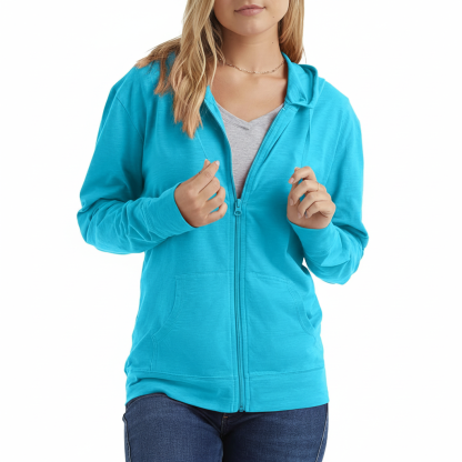 Casual Hoodie With Full Zip And Pockets For Women