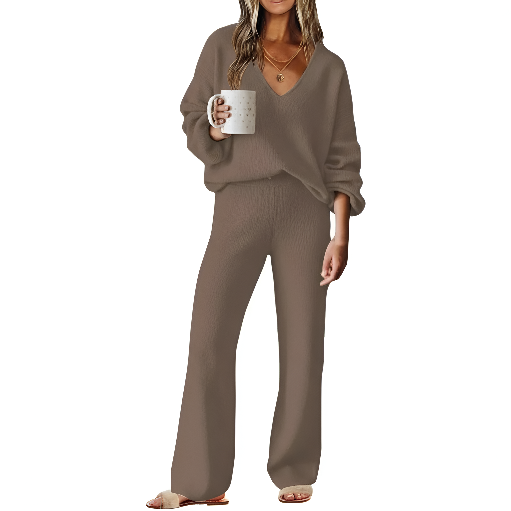Two Piece Lounge Sets For Women With Knit Sweater Top And And Matching Pants