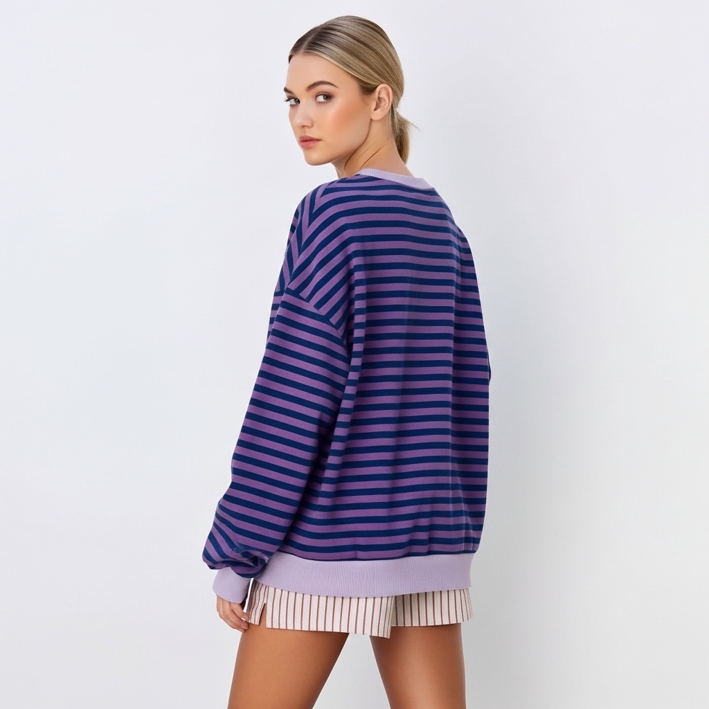 Women Oversized Striped Crewneck Sweatshirt Long Sleeve