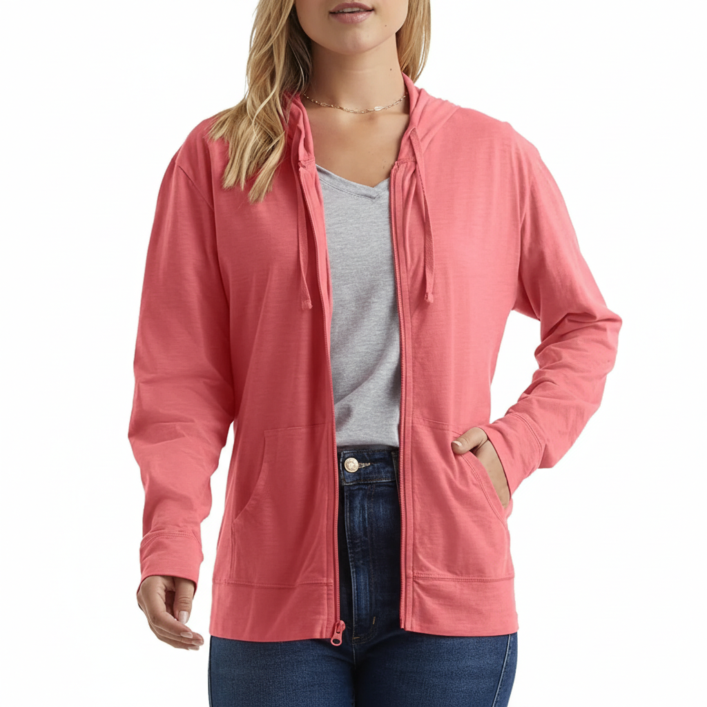 Casual Hoodie With Full Zip And Pockets For Women