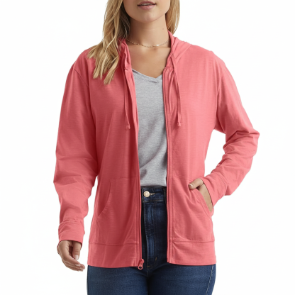 Casual Hoodie With Full Zip And Pockets For Women