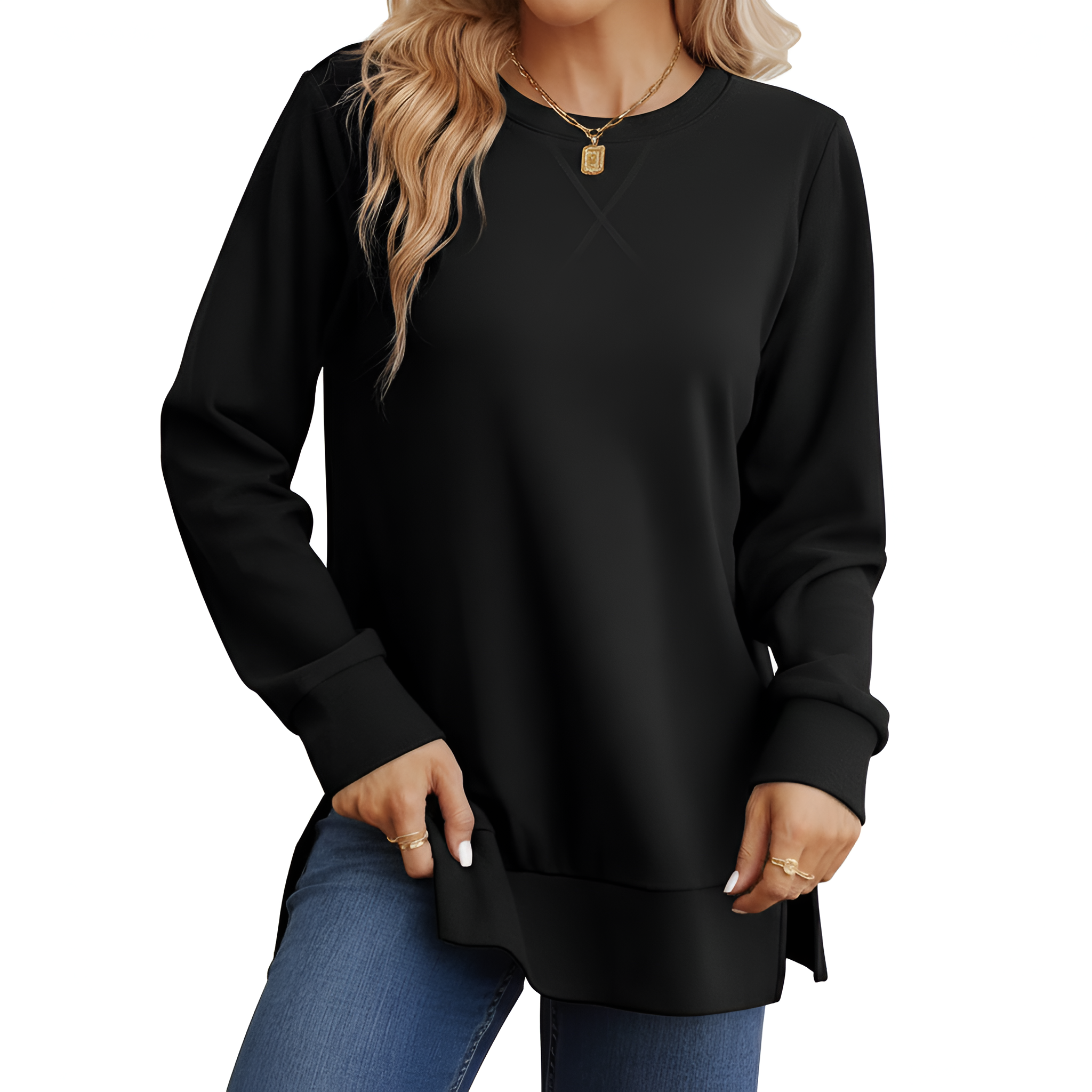 Side Split Long Sleeve Sweatshirt For Women
