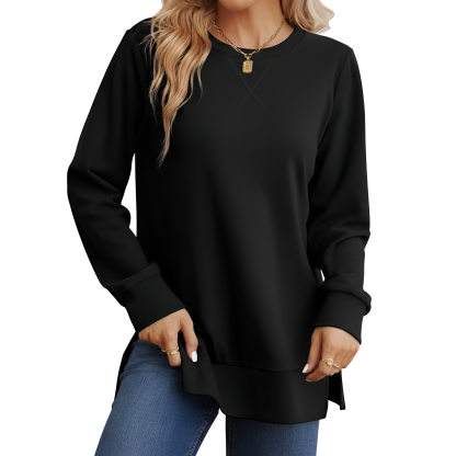 Side Split Long Sleeve Sweatshirt For Women