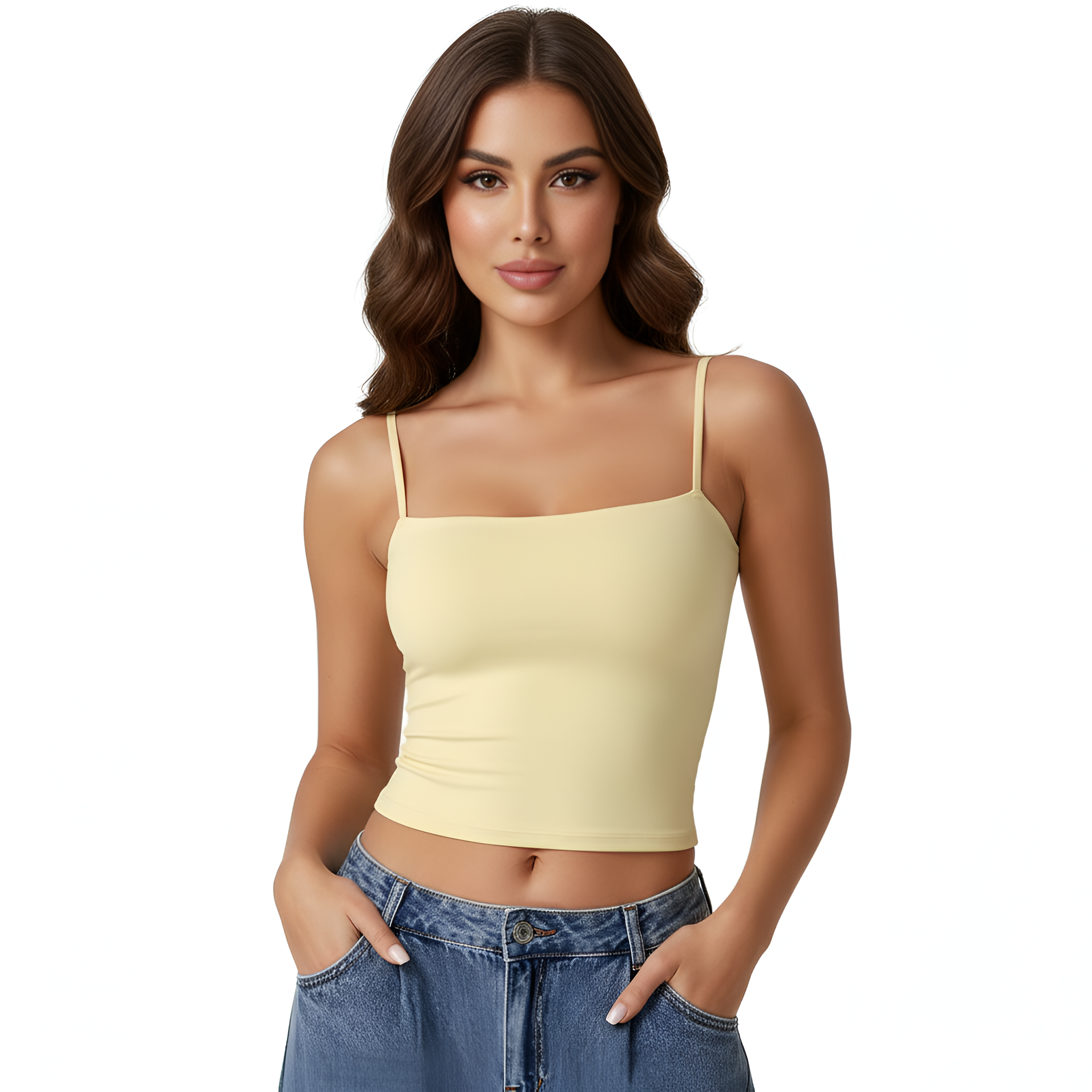 Double Lined Basic Tank Top With Adjustable Spaghetti Straps And Sleeveless Fit For Women