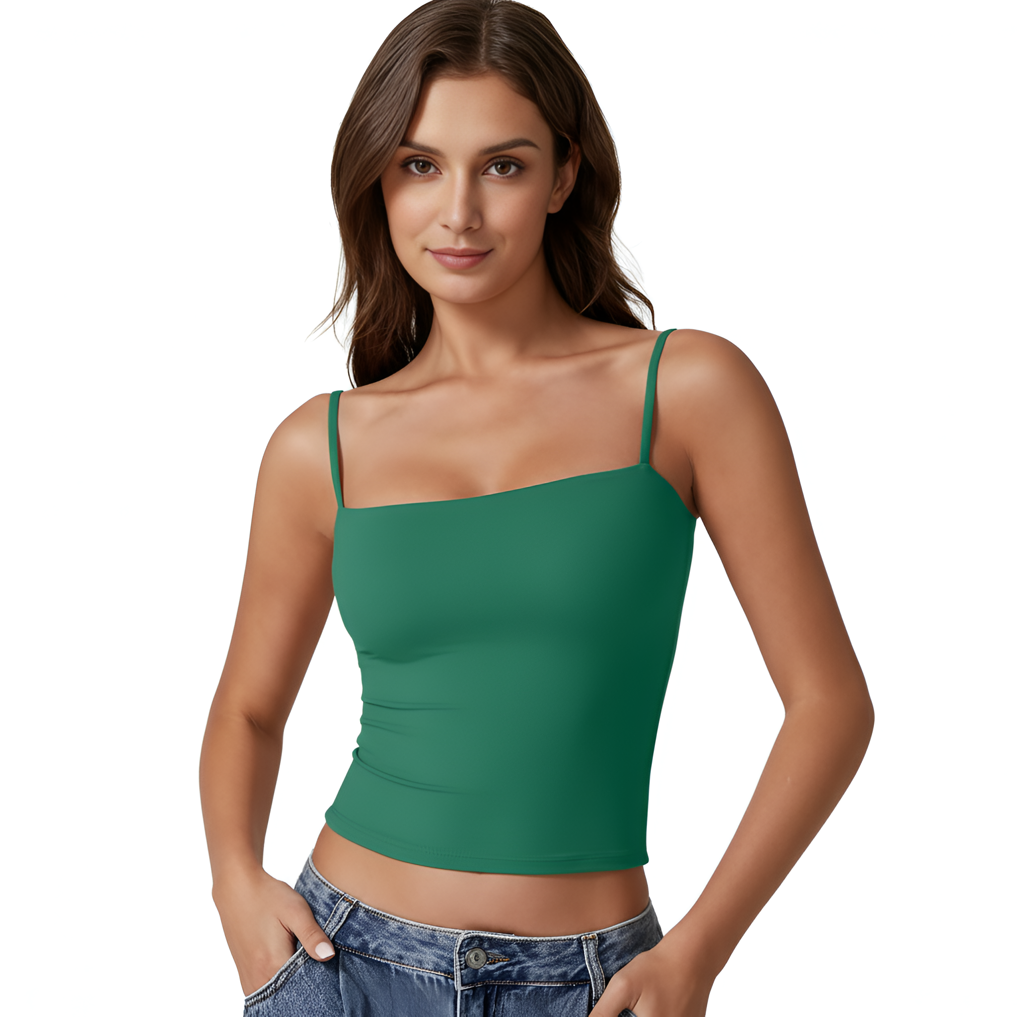 Double Lined Basic Tank Top With Adjustable Spaghetti Straps And Sleeveless Fit For Women