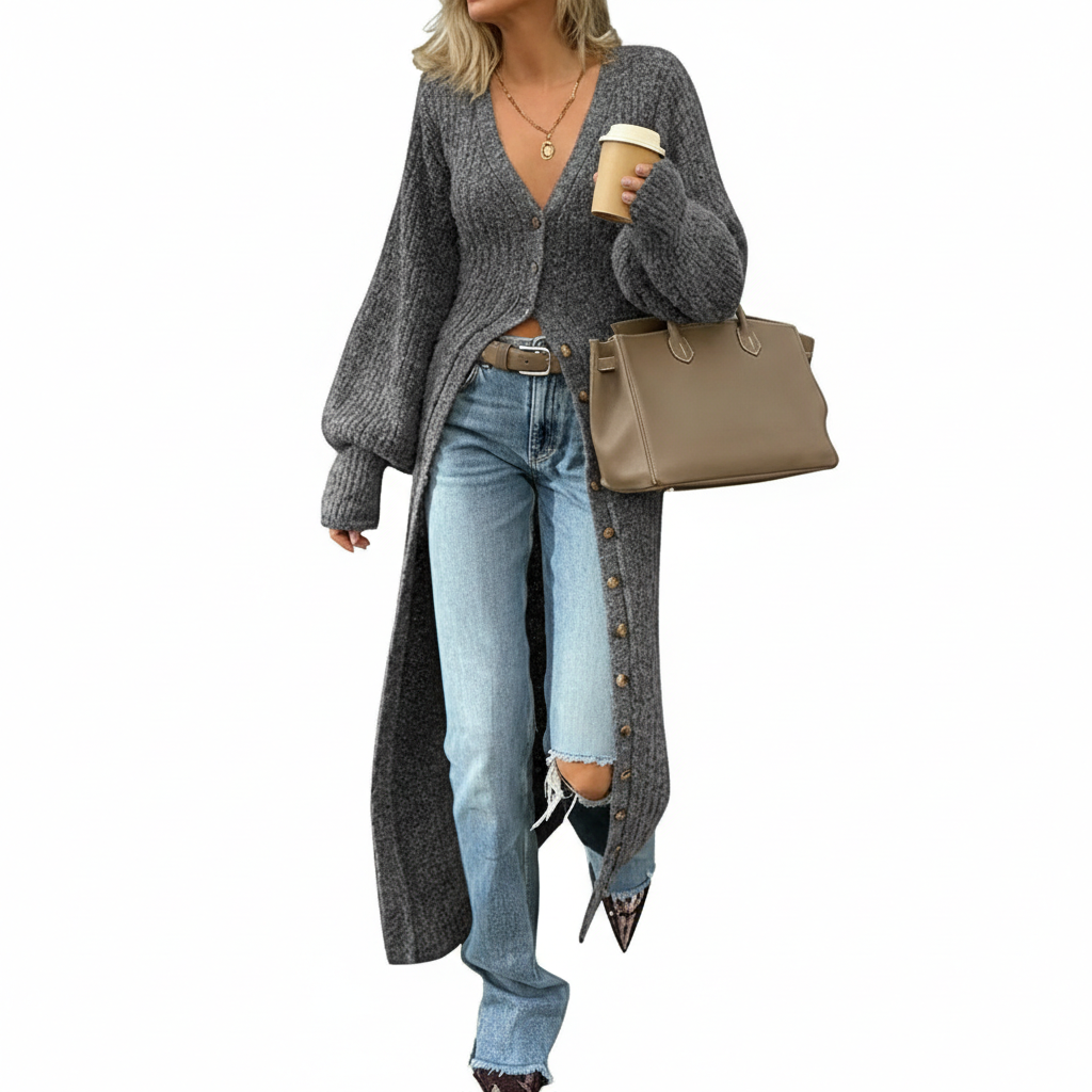 Long Sleeve Button Front Chunky Style Knit Cardigan Sweater Coat