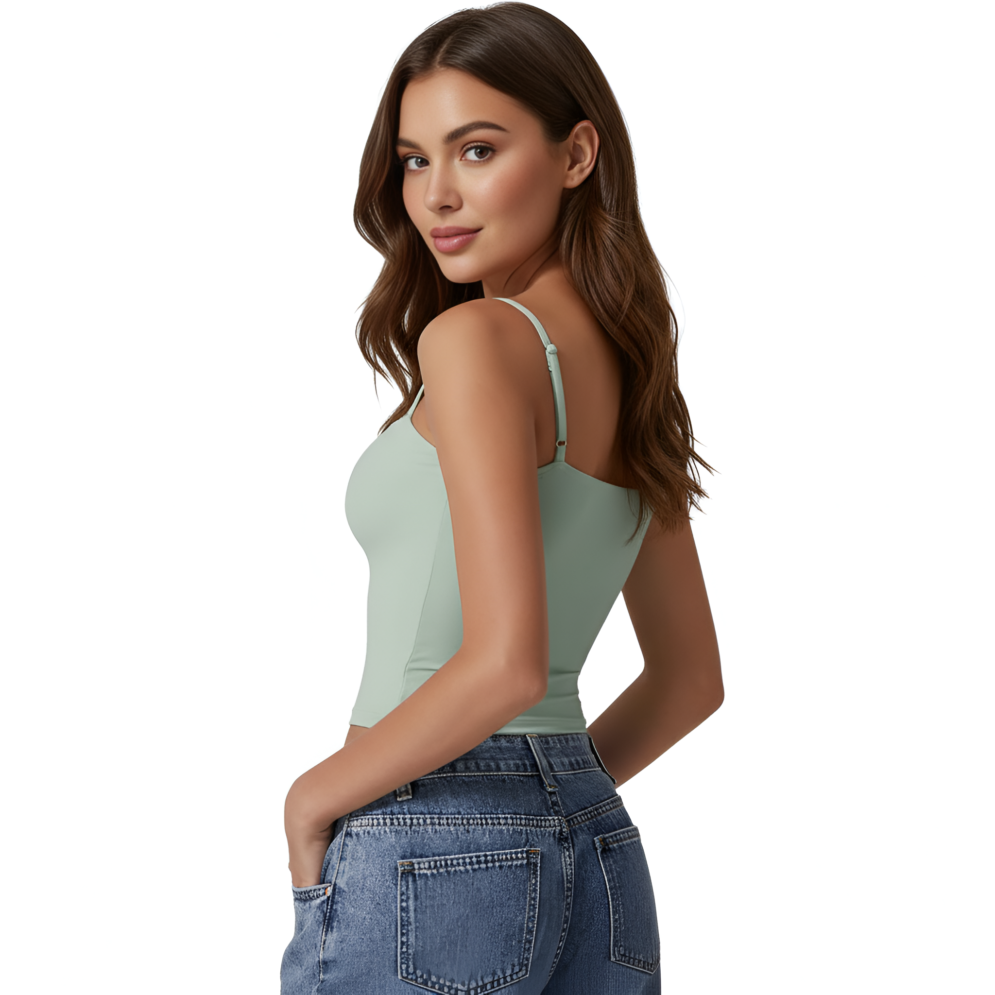 Double Lined Basic Tank Top With Adjustable Spaghetti Straps And Sleeveless Fit For Women