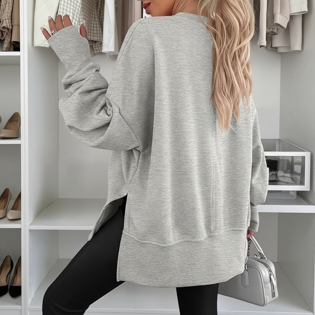 Oversized Sweatshirt For Women With Side Slit And Long Sleeves