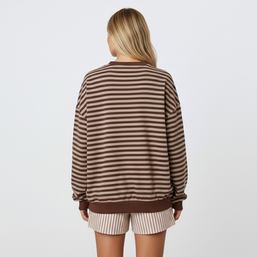 Women Oversized Striped Crewneck Sweatshirt Long Sleeve