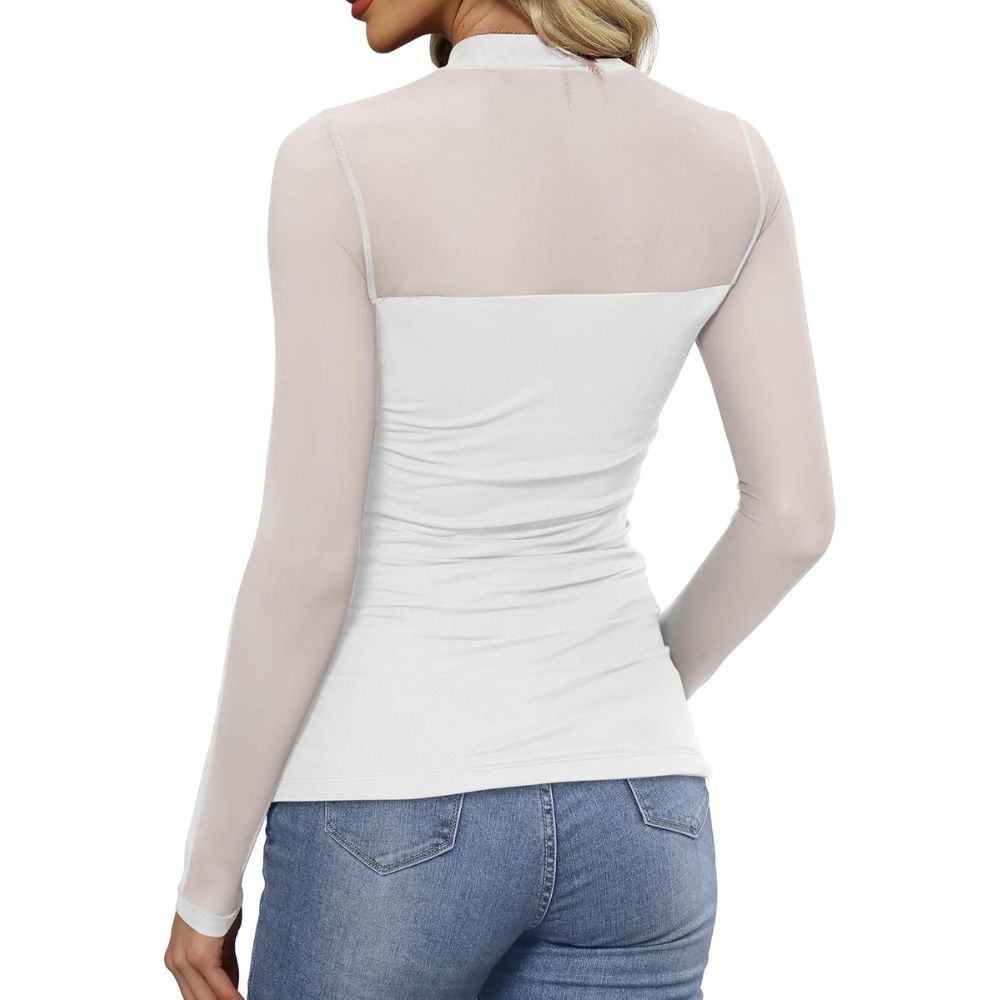 Mesh Long Sleeve Shirts Fashion Clothing Turtle Necks