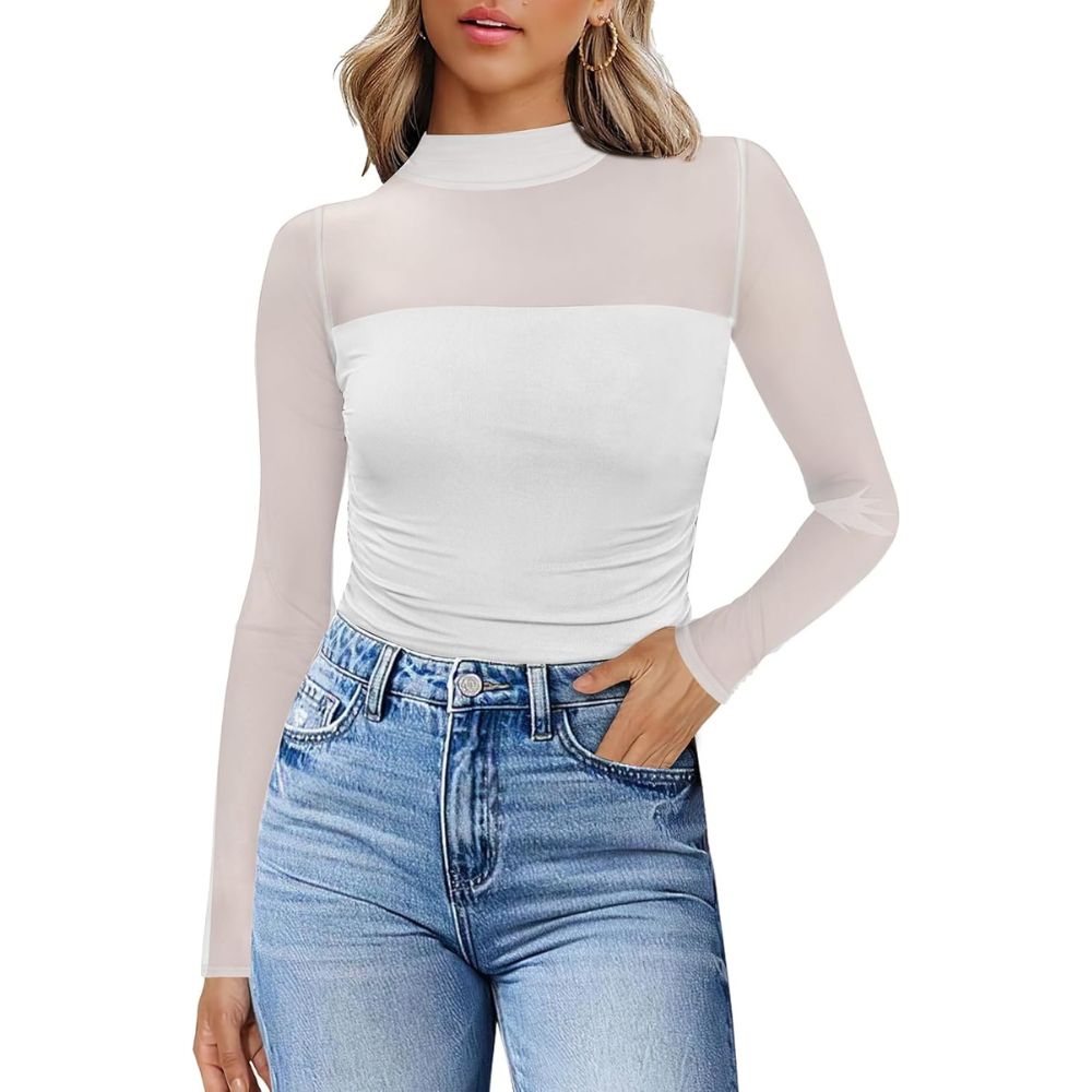 Mesh Long Sleeve Shirts Fashion Clothing Turtle Necks