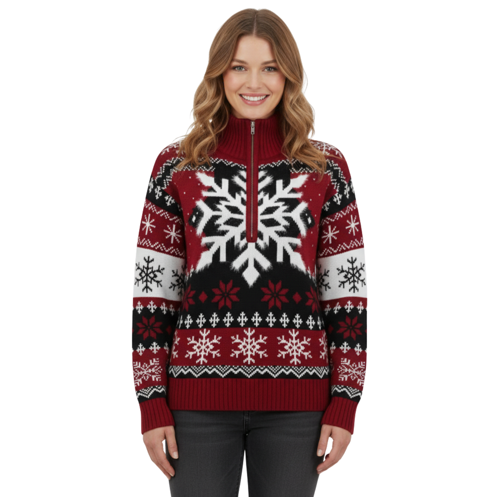 Women Zipper Knitted Christmas Ugly Sweater