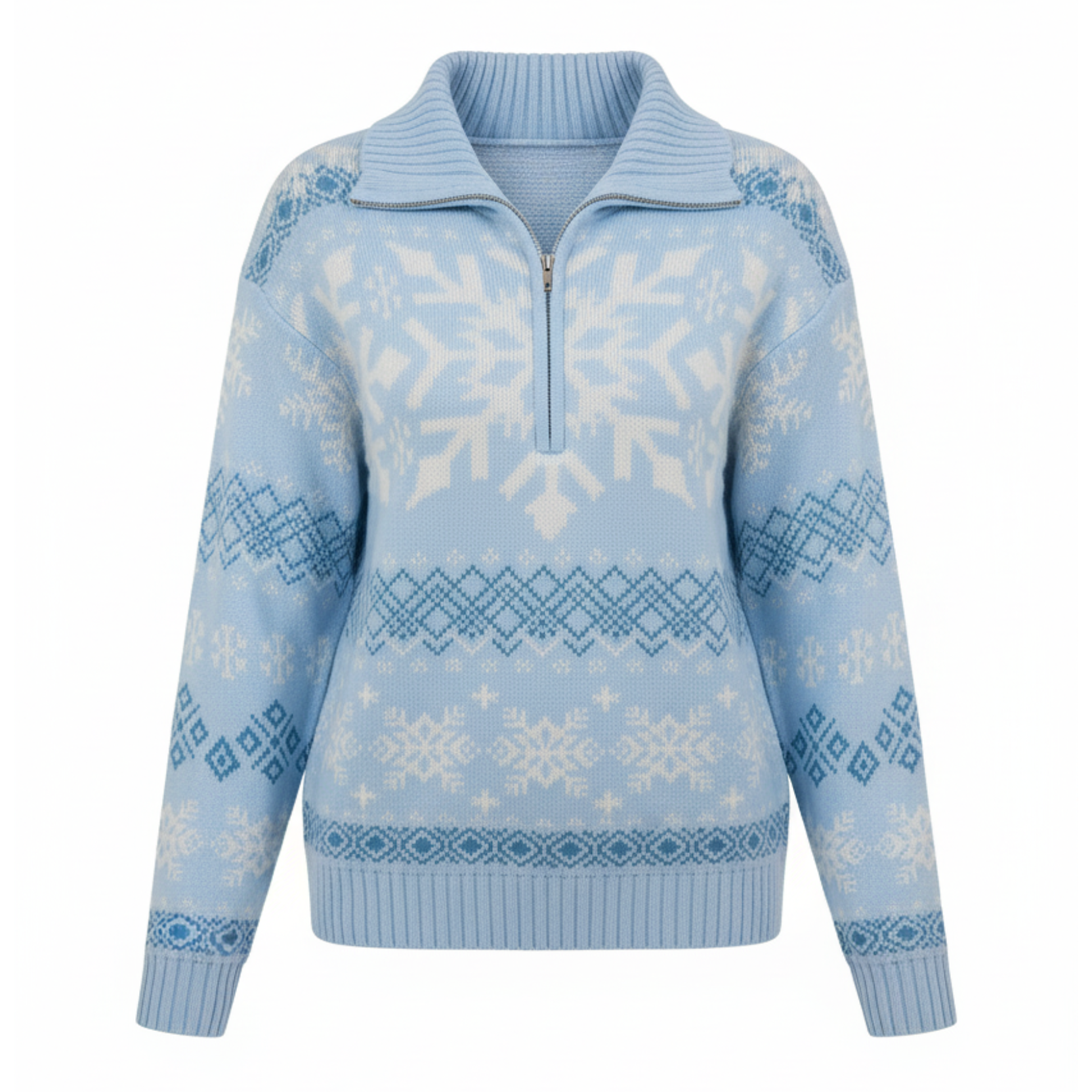 Women Zipper Knitted Christmas Ugly Sweater