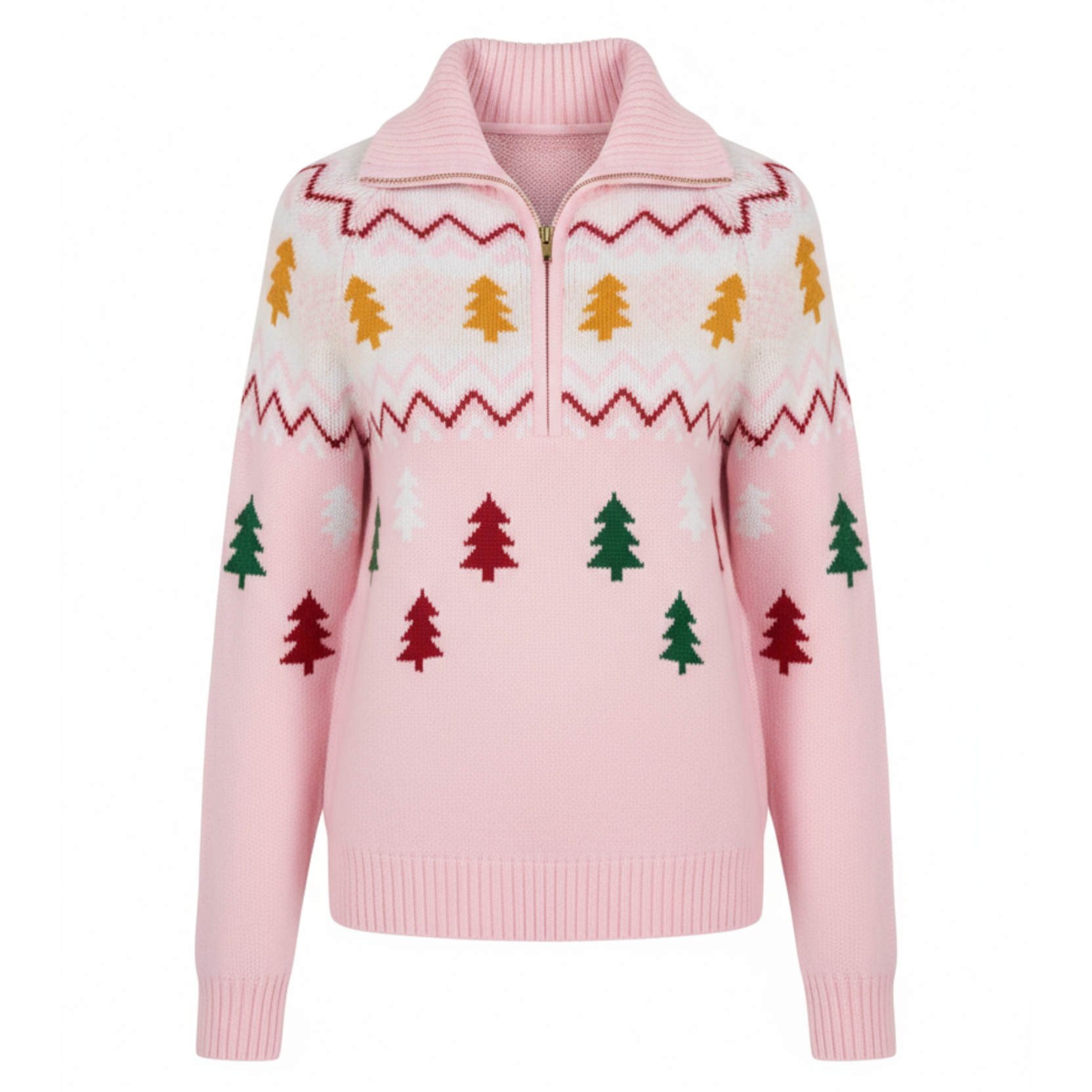 Women Zipper Knitted Christmas Ugly Sweater