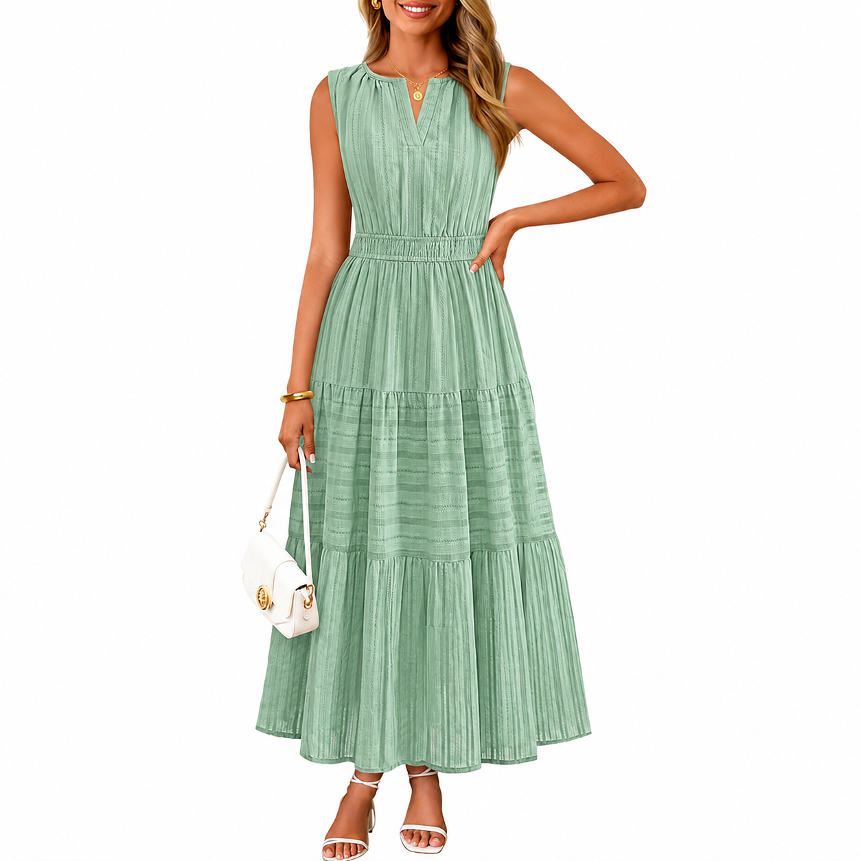 Summer Spring Casual Boho V Sleeveless Maxi Dress For Women