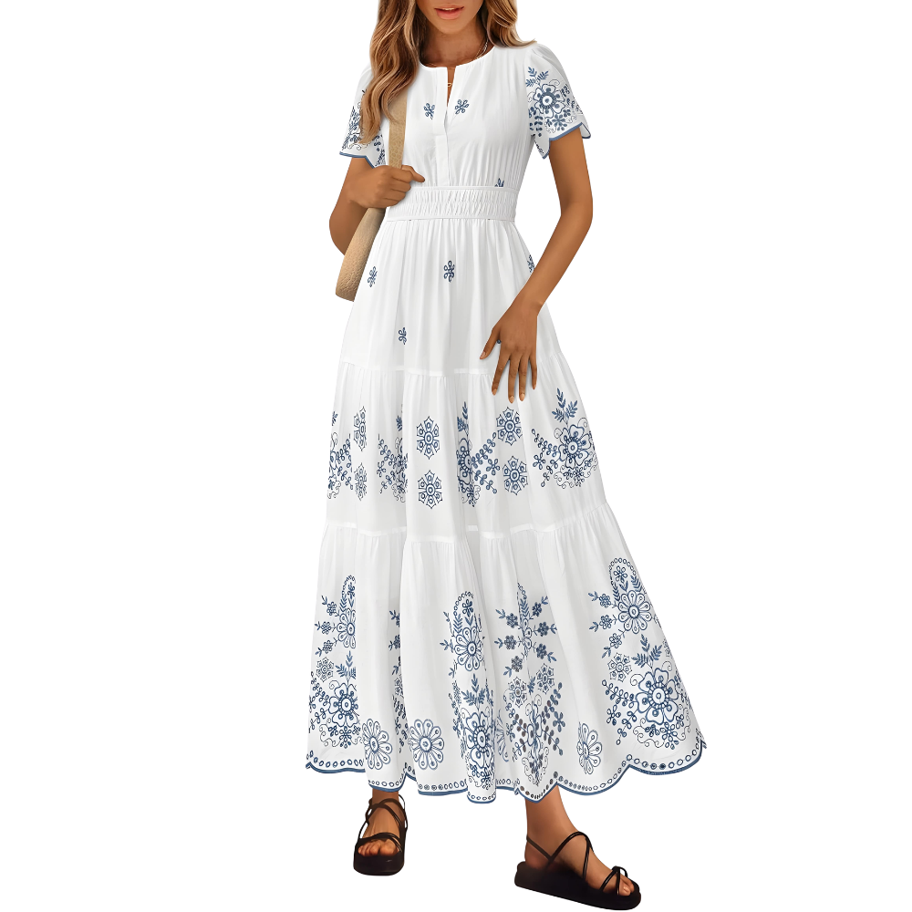 Summer And Floral Boho V Neck Short Sleeve For Women