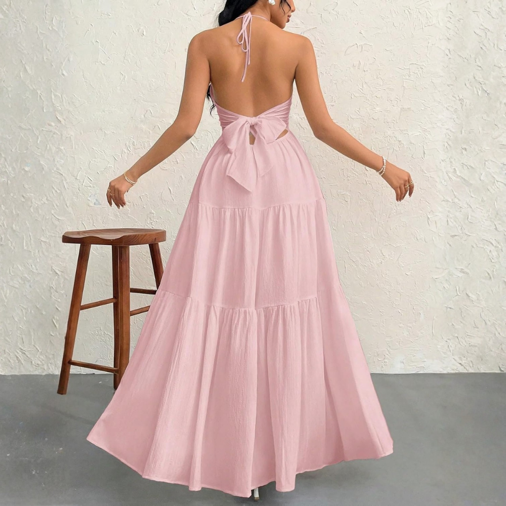 Summer And Beach Halter V Neck Casual Maxi For Women