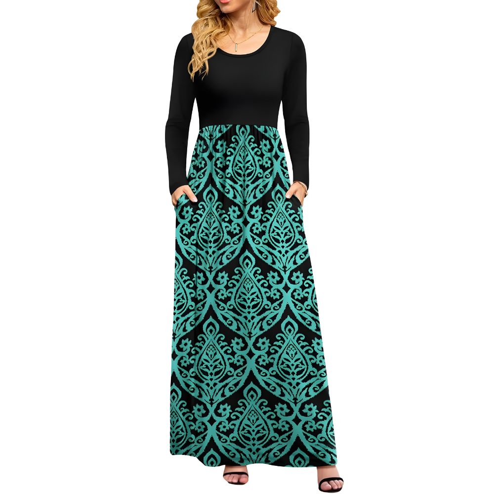 Casual Long Sleeve Maxi Pockets Dress For Women