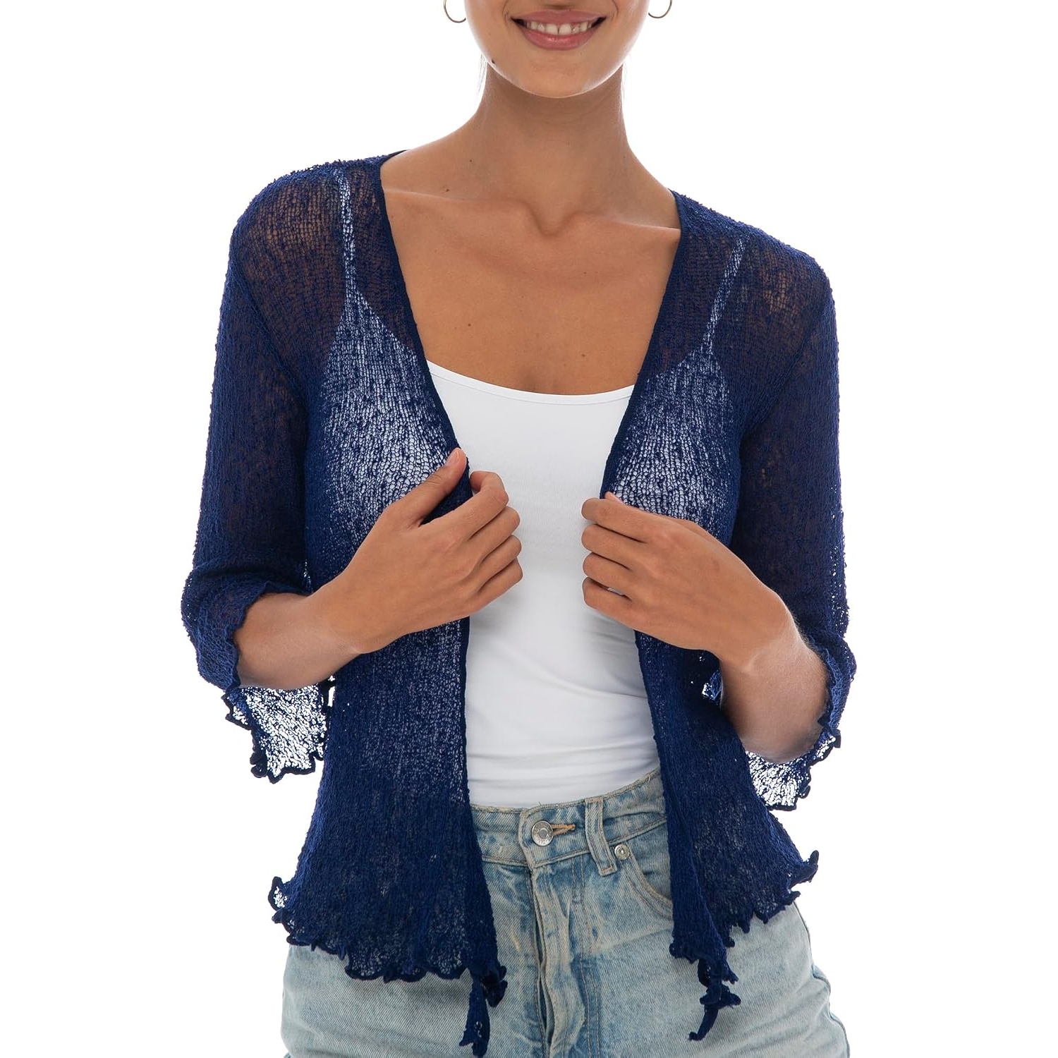 Lightweight Sheer Knit Tie-Front Cardigan for Women