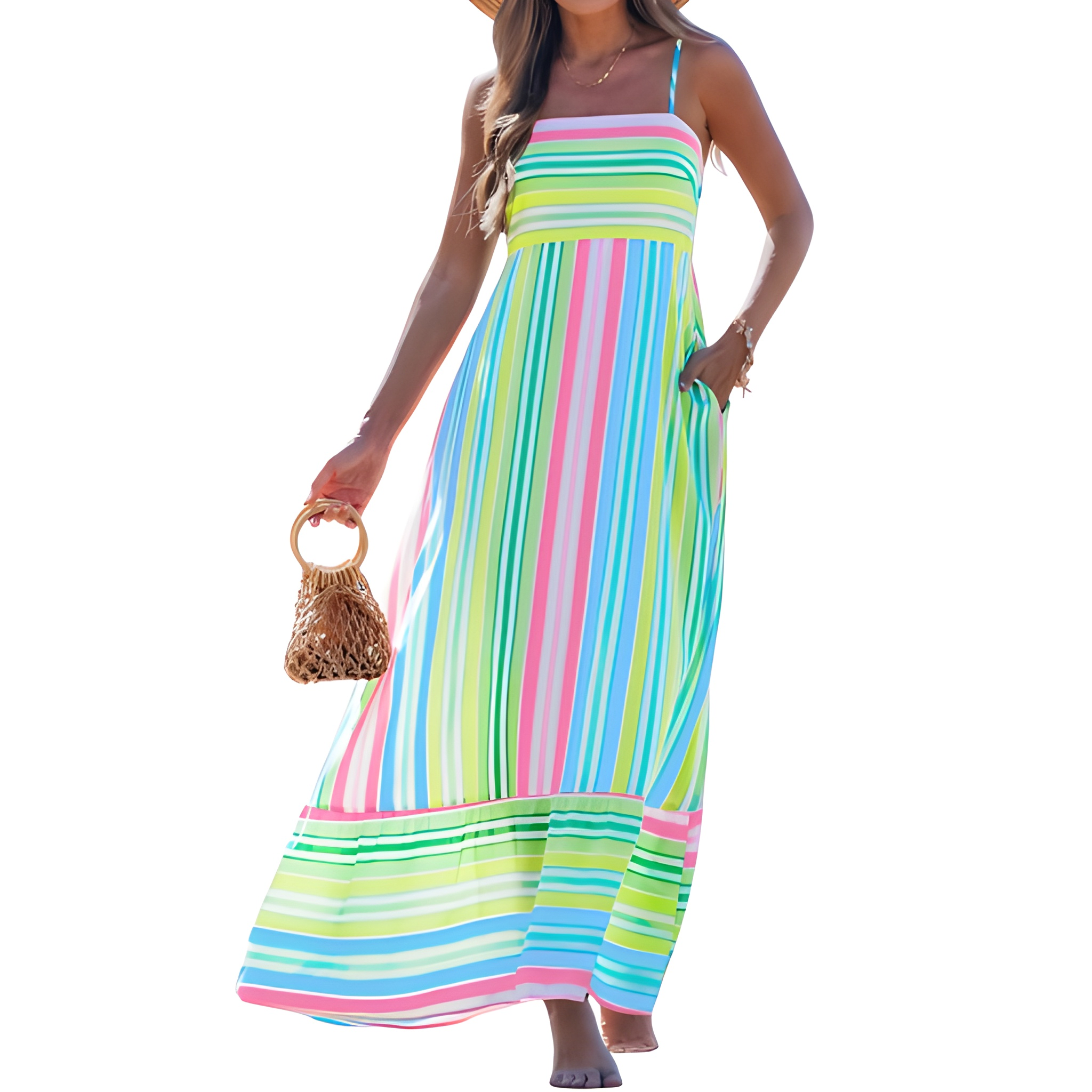 Summer Beach Boho Casual Spaghetti Strap Maxi Dress For Women