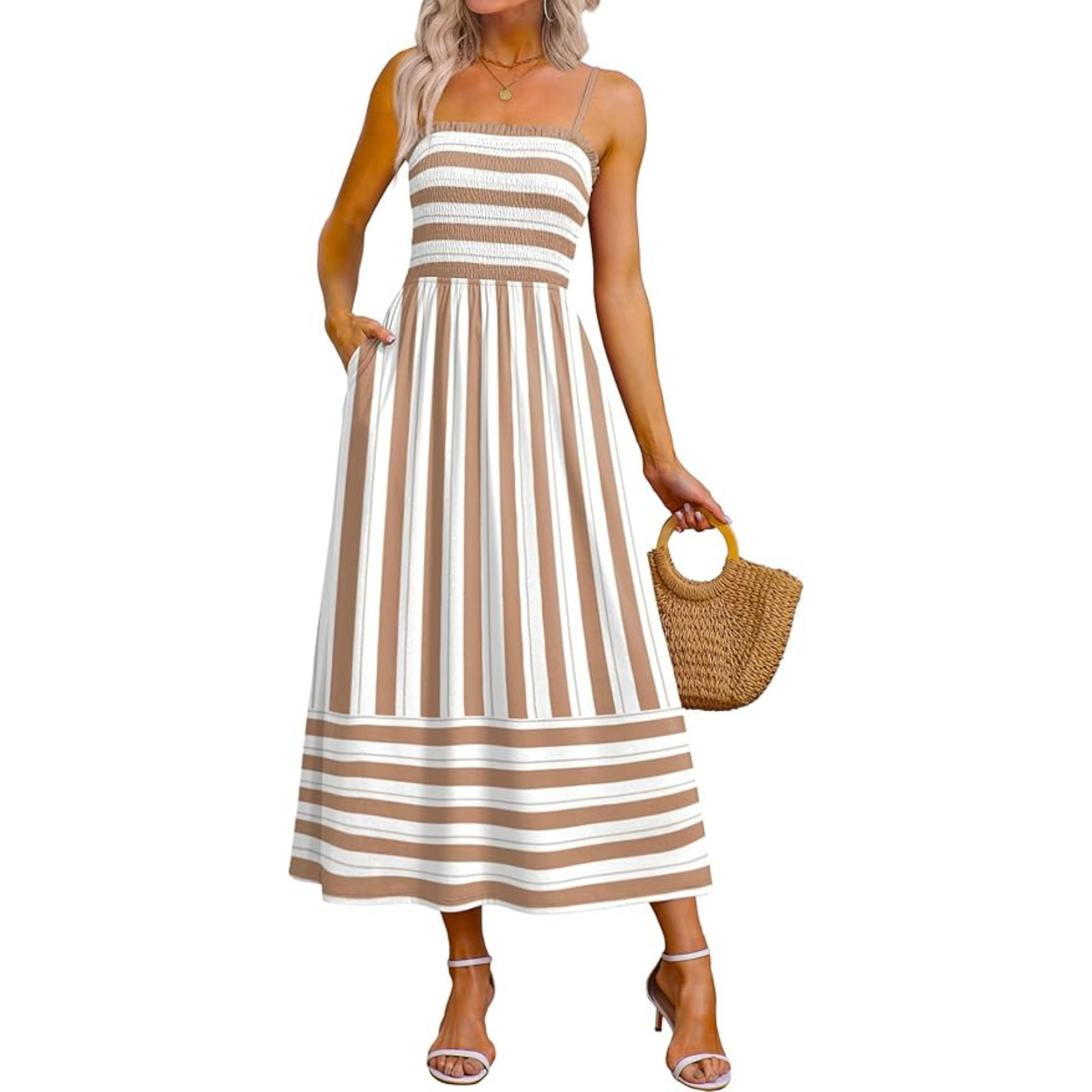 Summer Spring Casual Boho Beach Spaghetti Smocked Maxi For Women