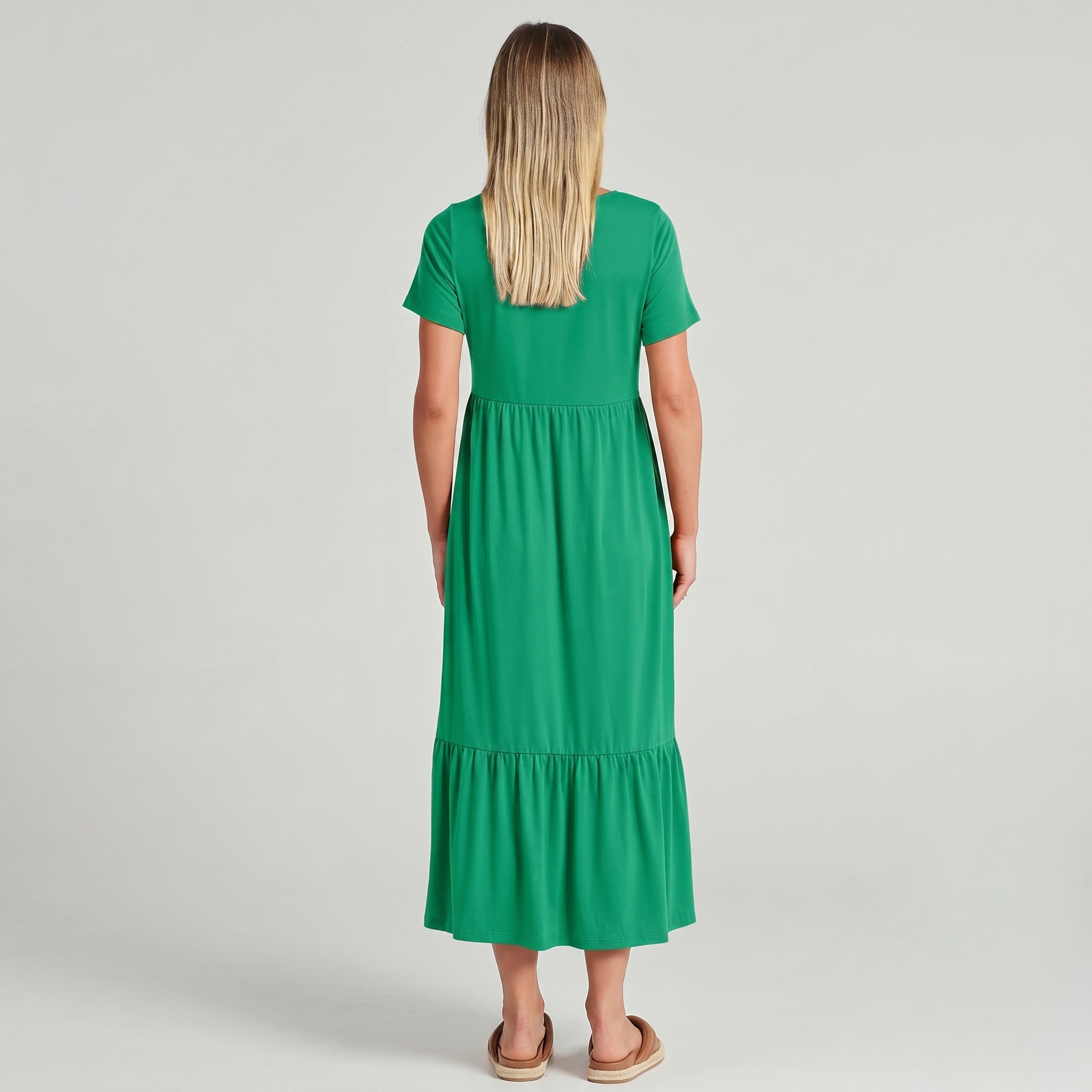 Casual Tiered Maxi T Shirt Dress with Pockets