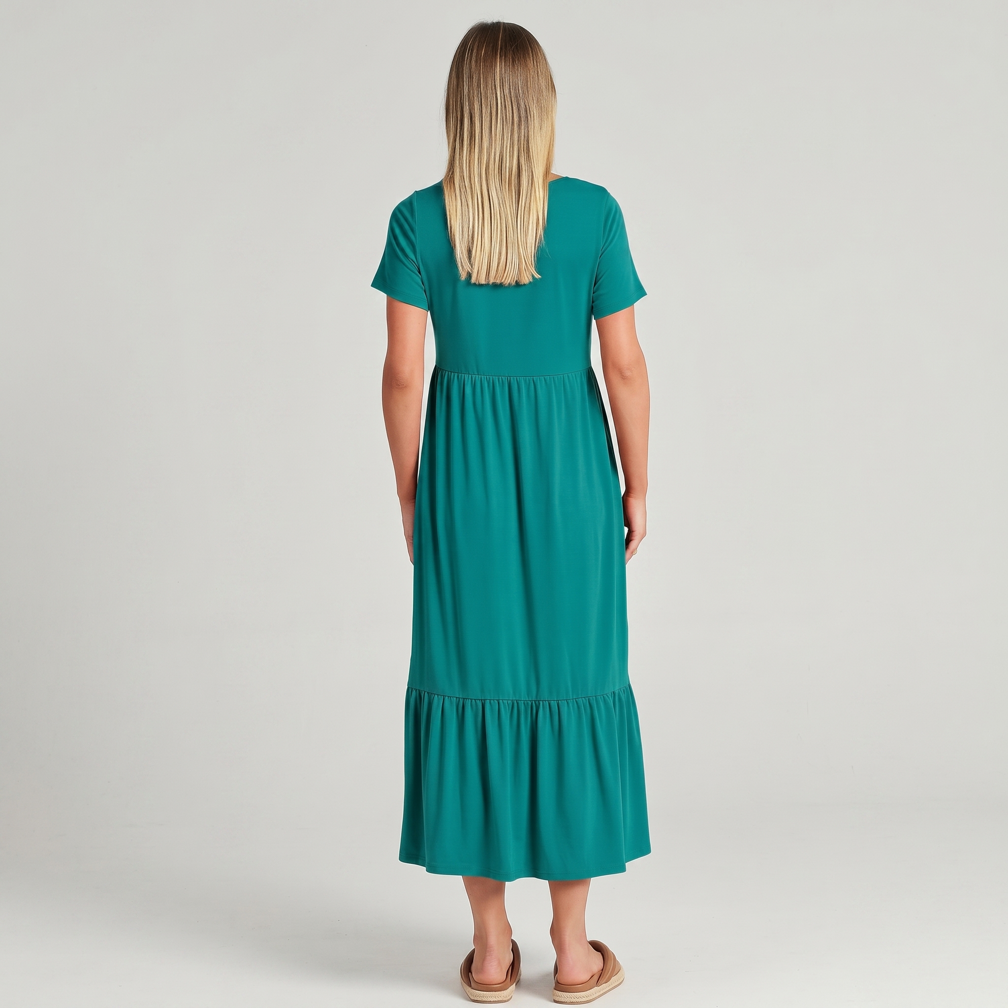 Casual Tiered Maxi T Shirt Dress with Pockets