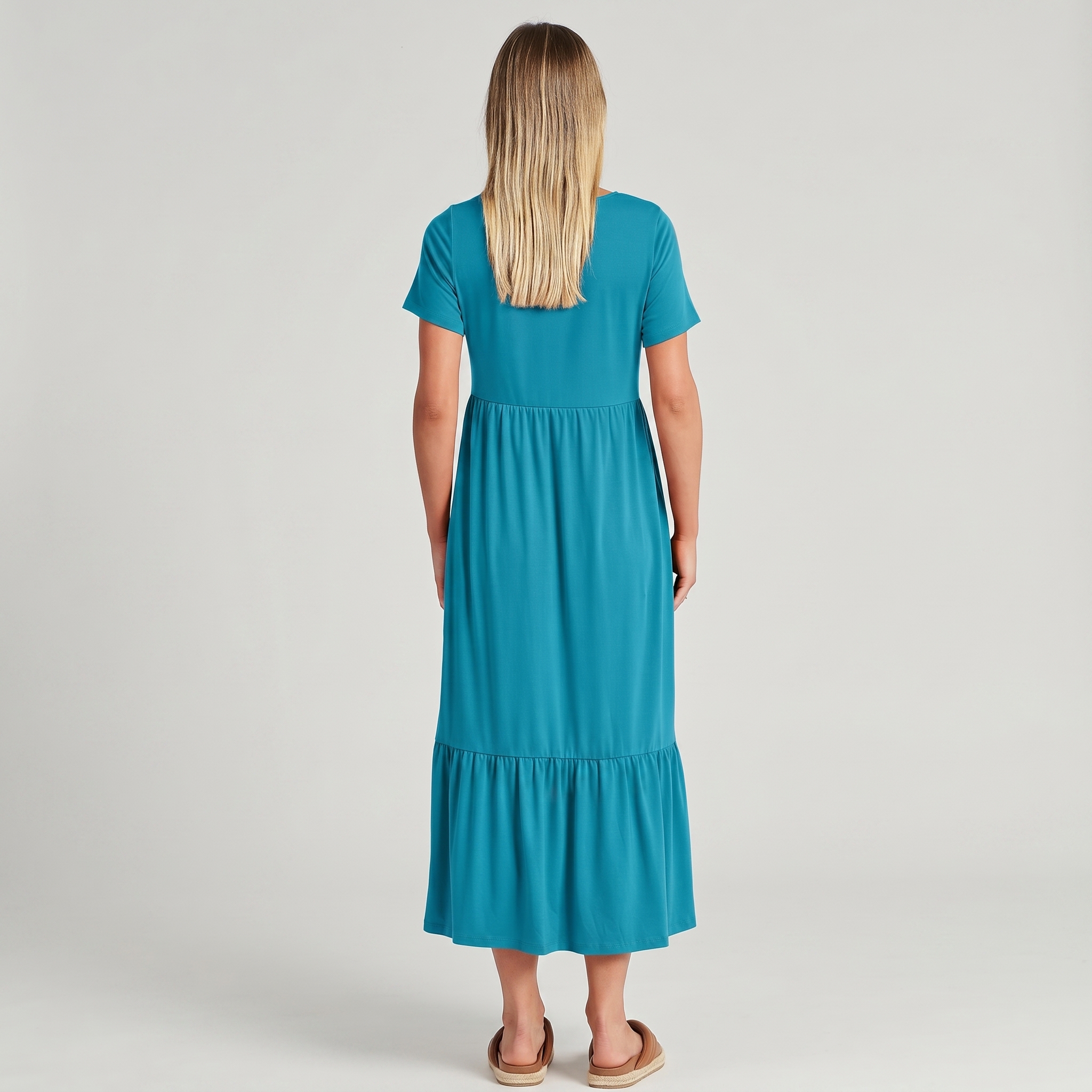 Casual Tiered Maxi T Shirt Dress with Pockets
