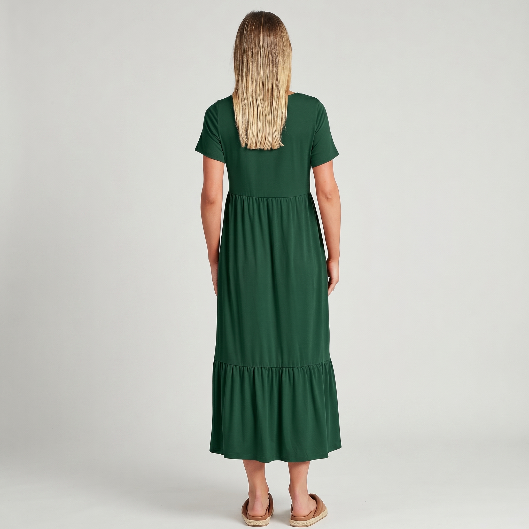 Casual Tiered Maxi T Shirt Dress with Pockets