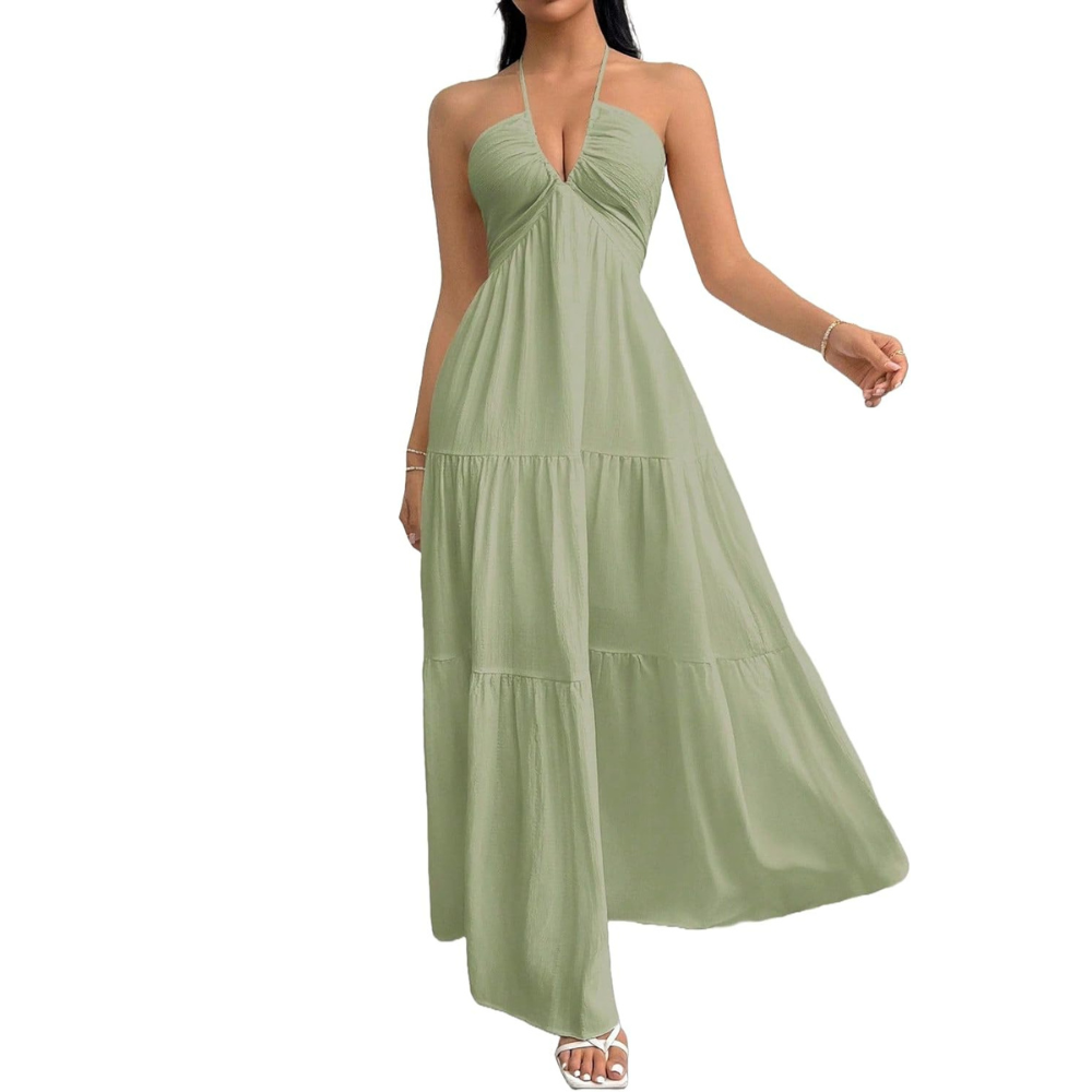 Summer And Beach Halter V Neck Casual Maxi For Women