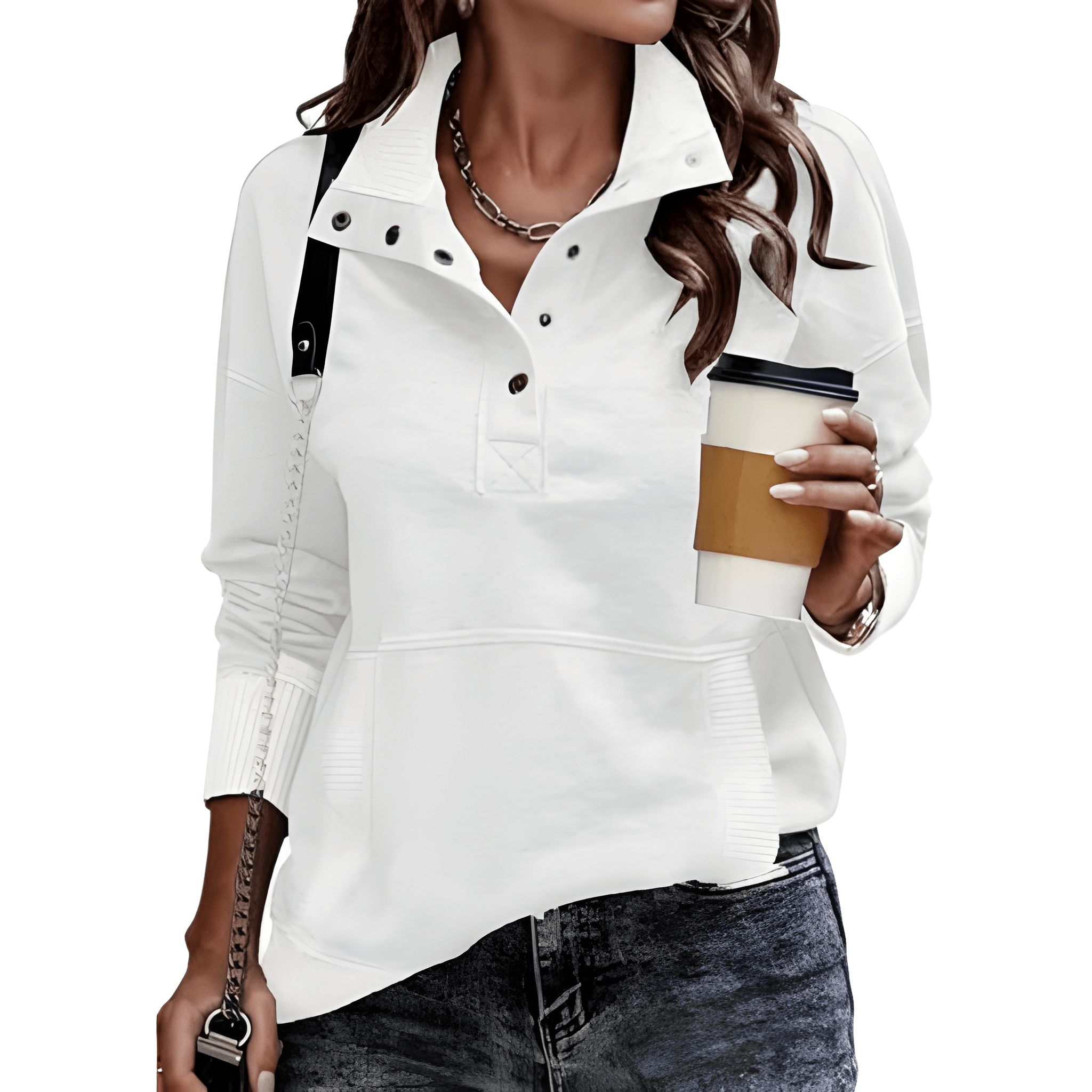 Lightweight Buttoned Drawstring Pullover Top For Women