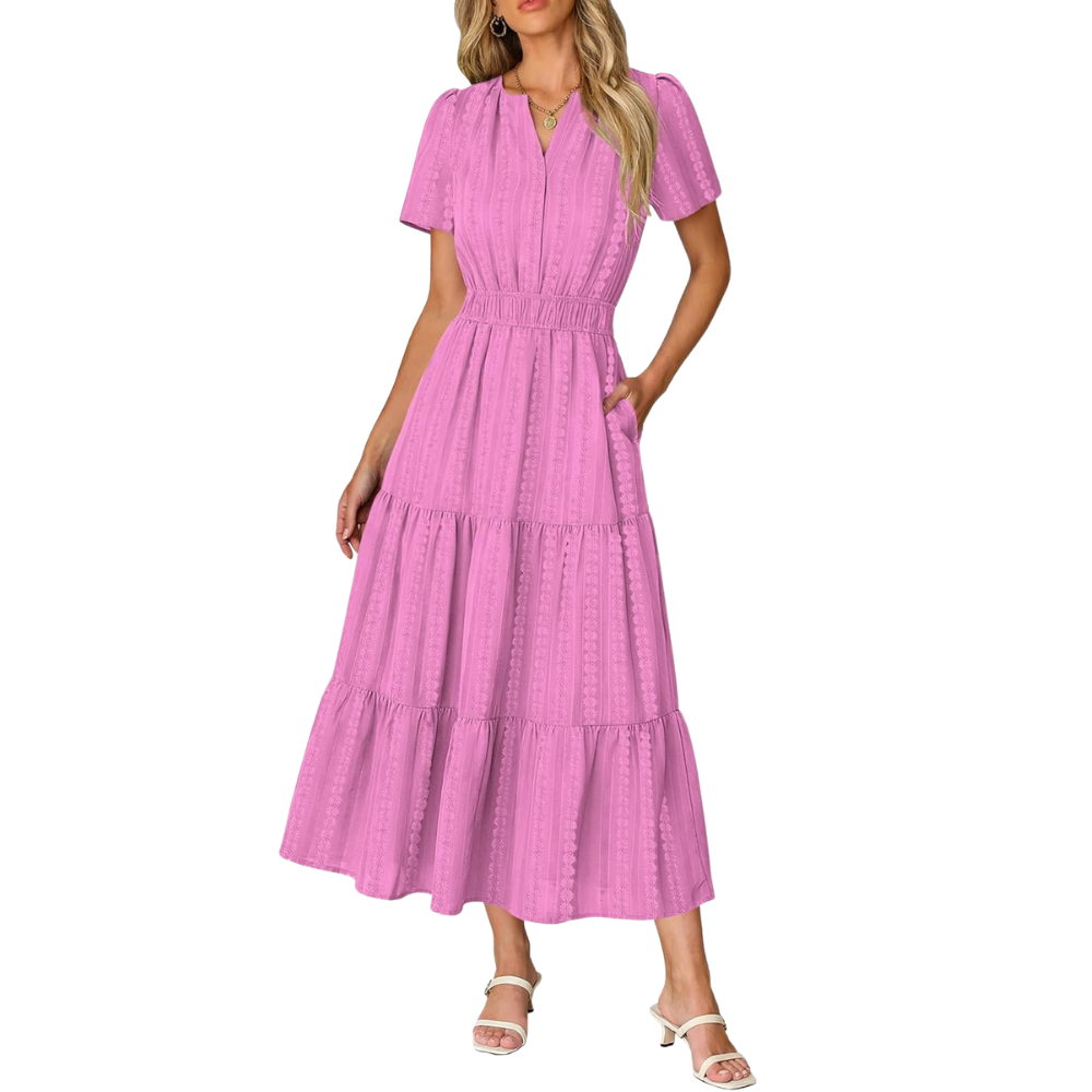 Casual And Short Sleeve V Neck Midi Maxi For Women
