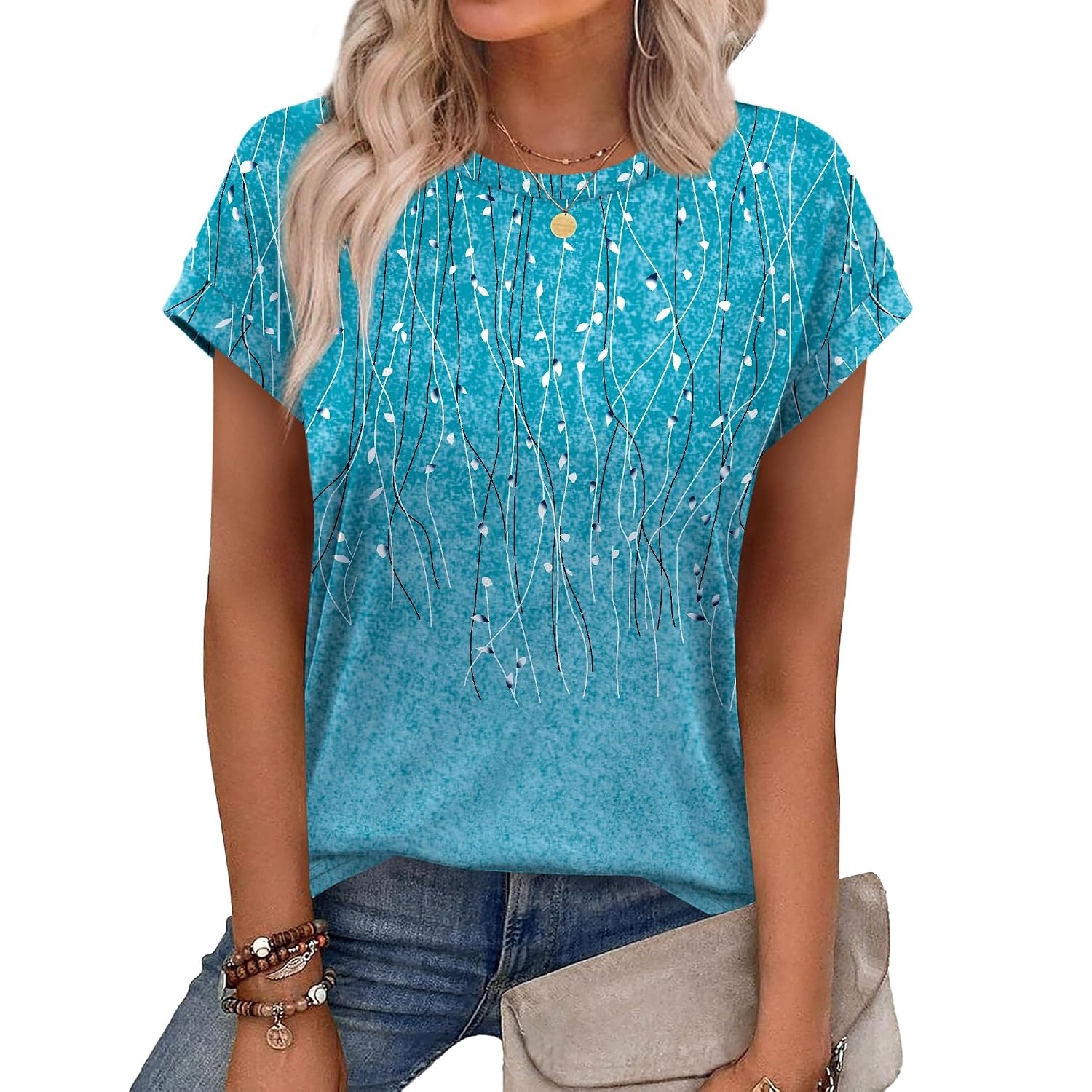 Summer Short Sleeve Crew Tunic T Shirts  For Women