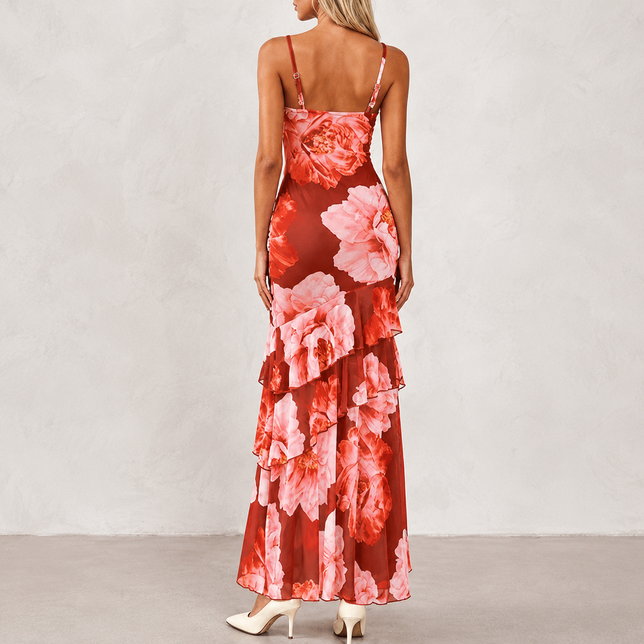 Summer Spring Tiered Floral Beach Maxi Dress Spaghetti For Women