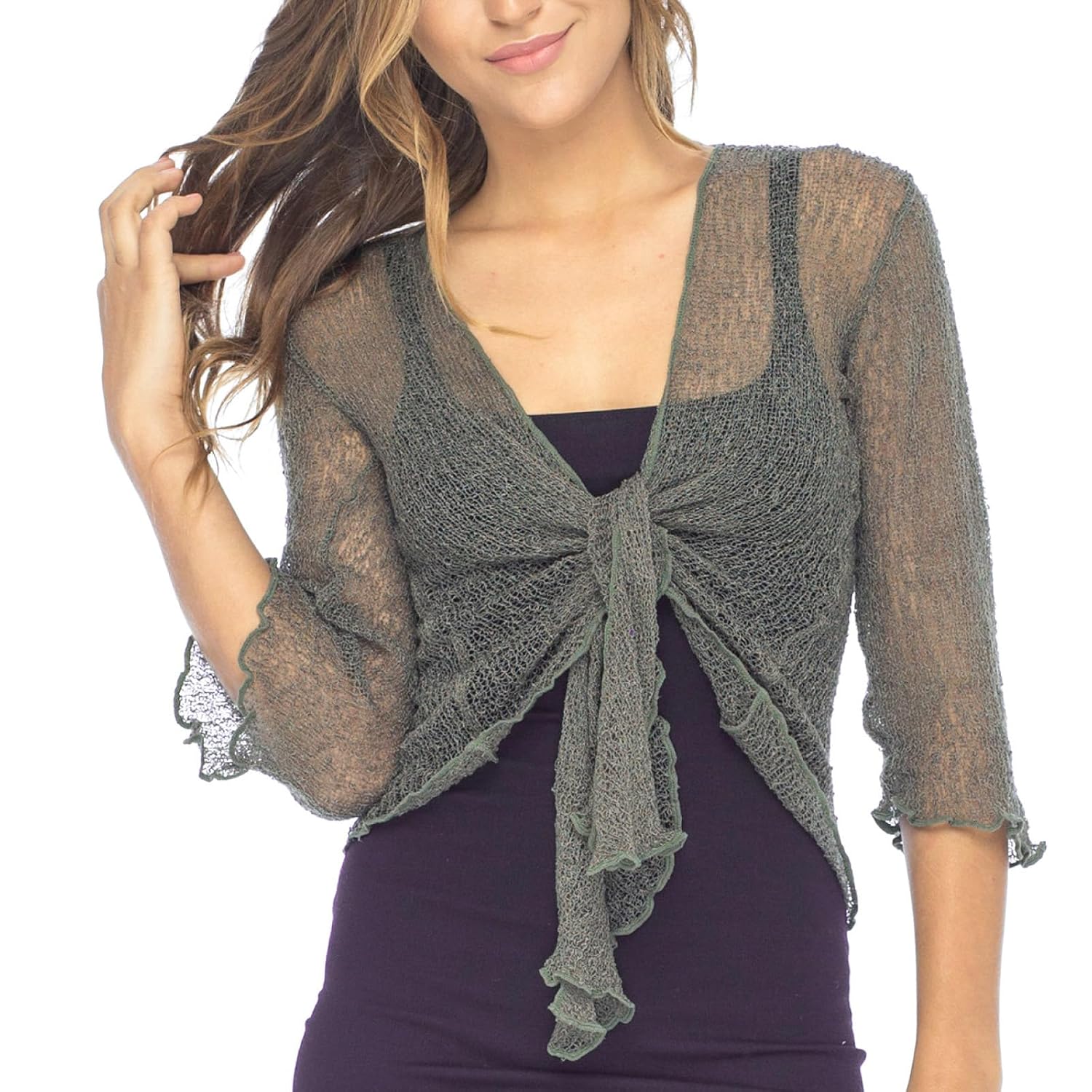 Lightweight Sheer Knit Tie-Front Cardigan for Women