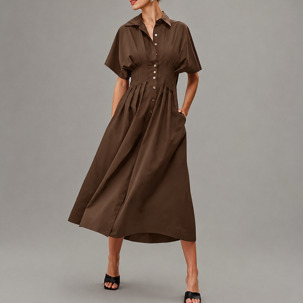 Button Front Maxi Shirt Dress With Pockets For Women