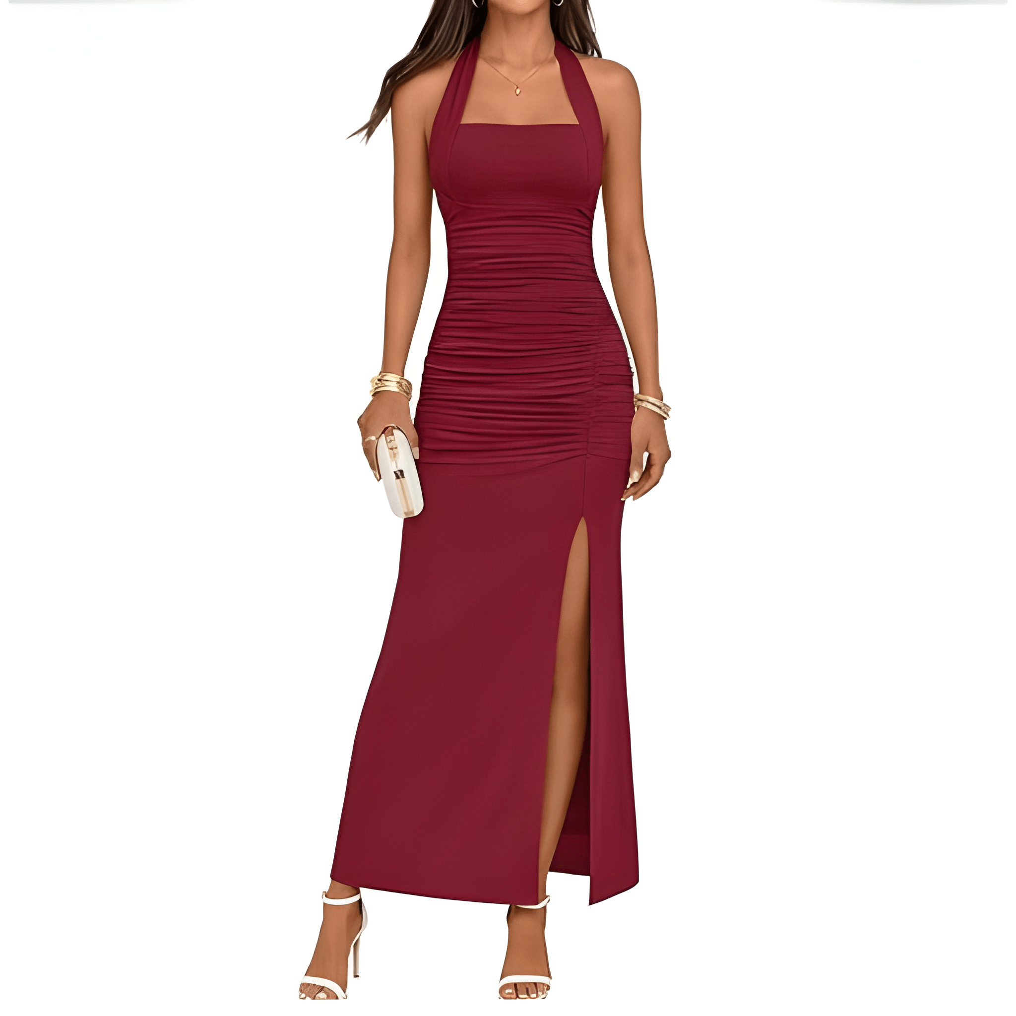 Summer And Halter Backless Sleeveless Ruched Beach Cocktail For Women
