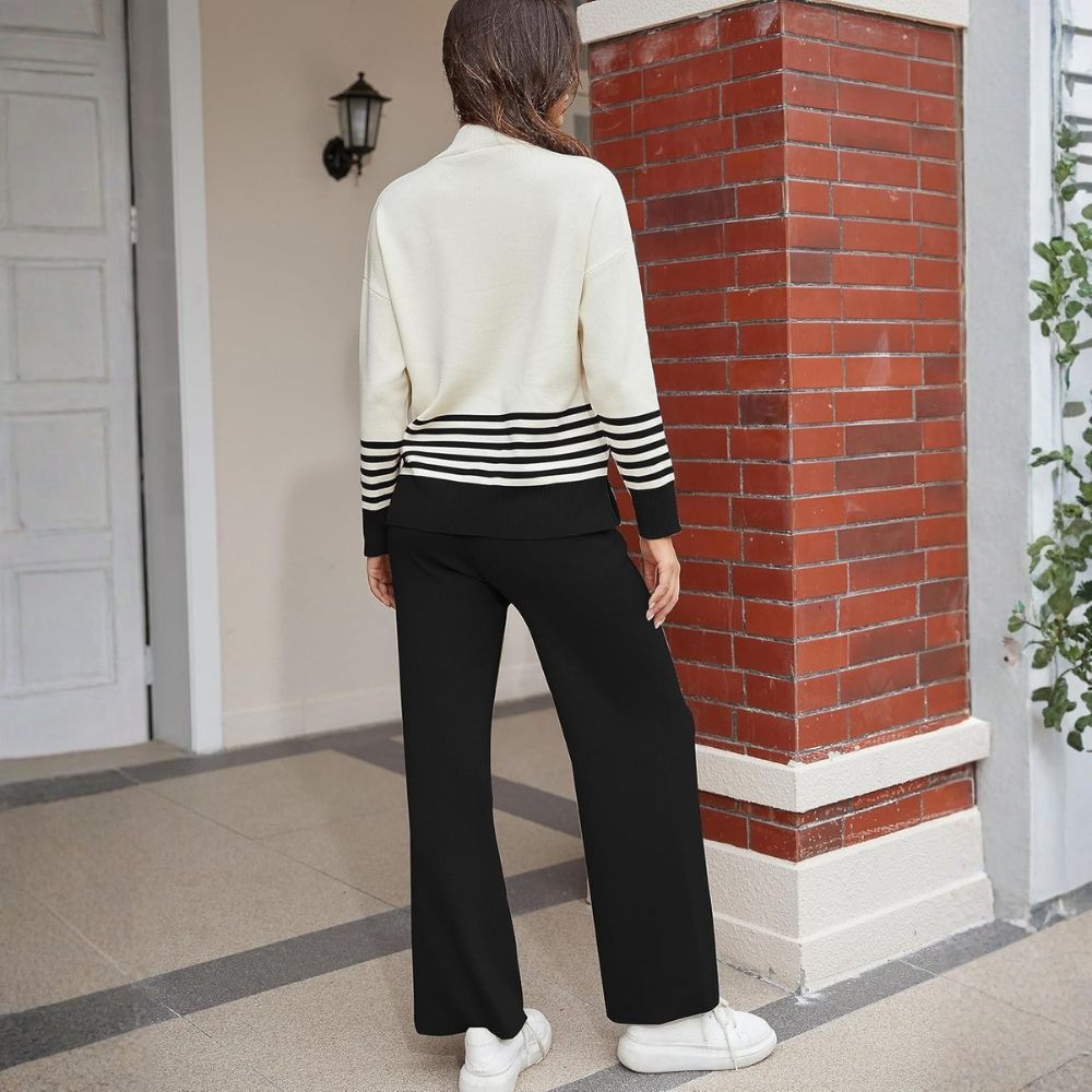 Women's Lounge Sets 2 Piece Outfits Knitted Pullover Sweater Tops Wide Leg Pants Tracksuit