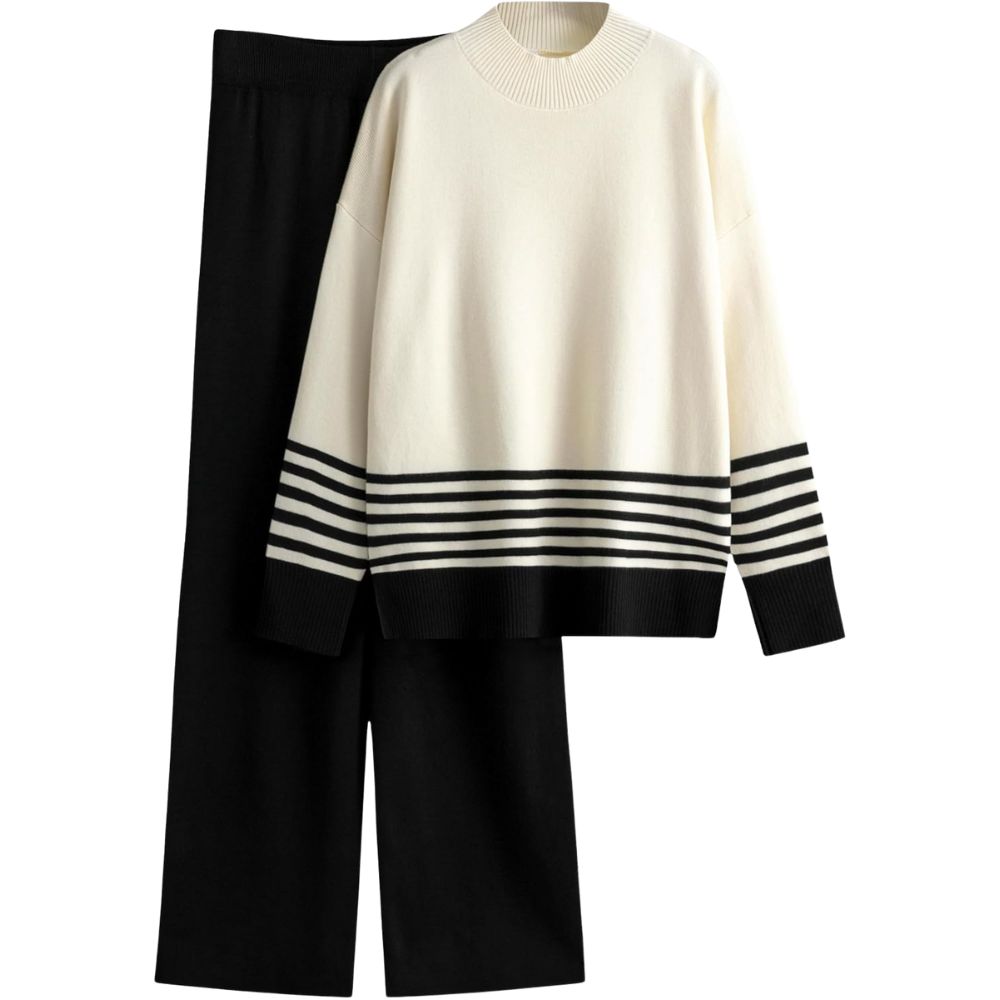 Women's Lounge Sets 2 Piece Outfits Knitted Pullover Sweater Tops Wide Leg Pants Tracksuit