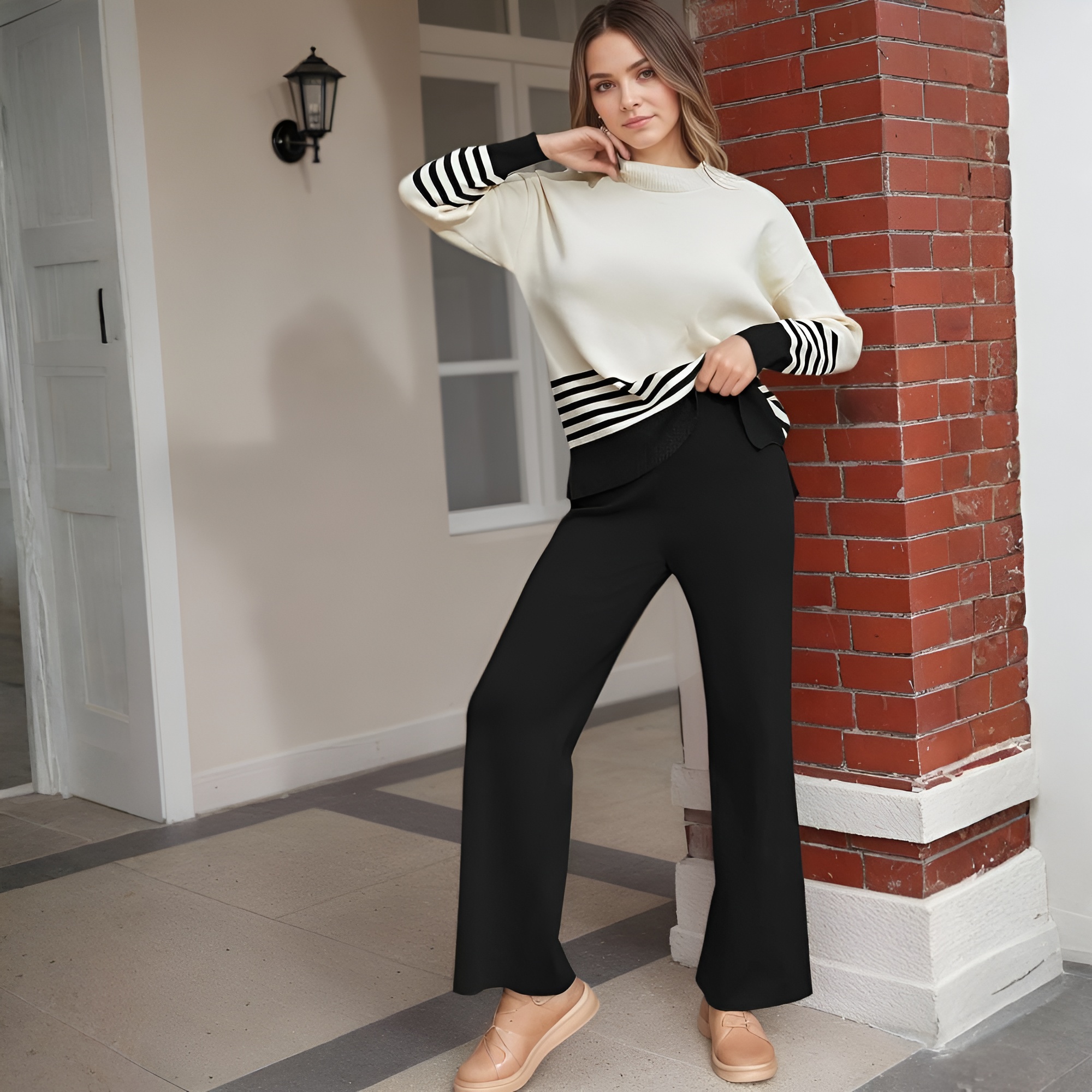 Two Piece Lounge Sets For Women With Knitted Pullover Sweater And Matching Pants