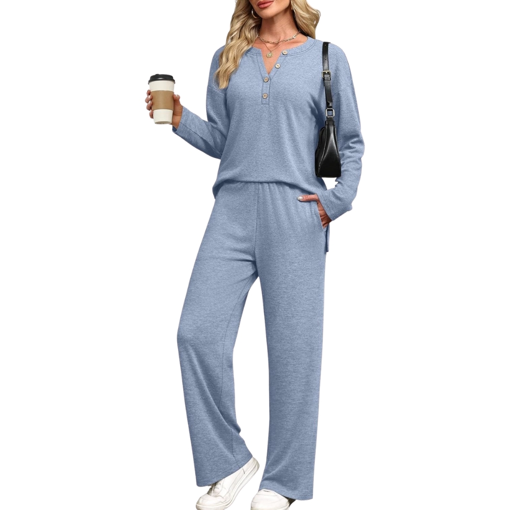 Two Piece Lounge Sets For Women With Button Sweatsuit Top Parts And Matching Pants