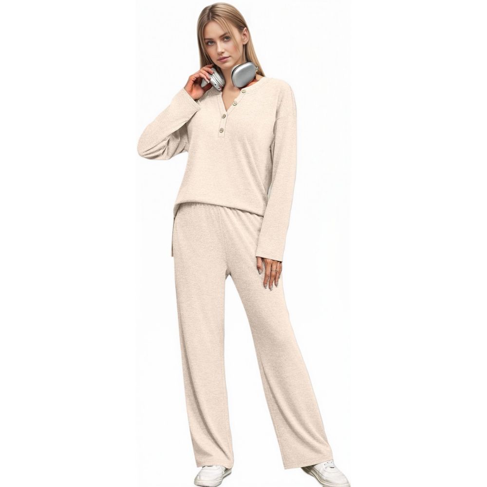Lounge Sets for Women 2 Piece V Neck Button Matching Sweatsuit Loungewear